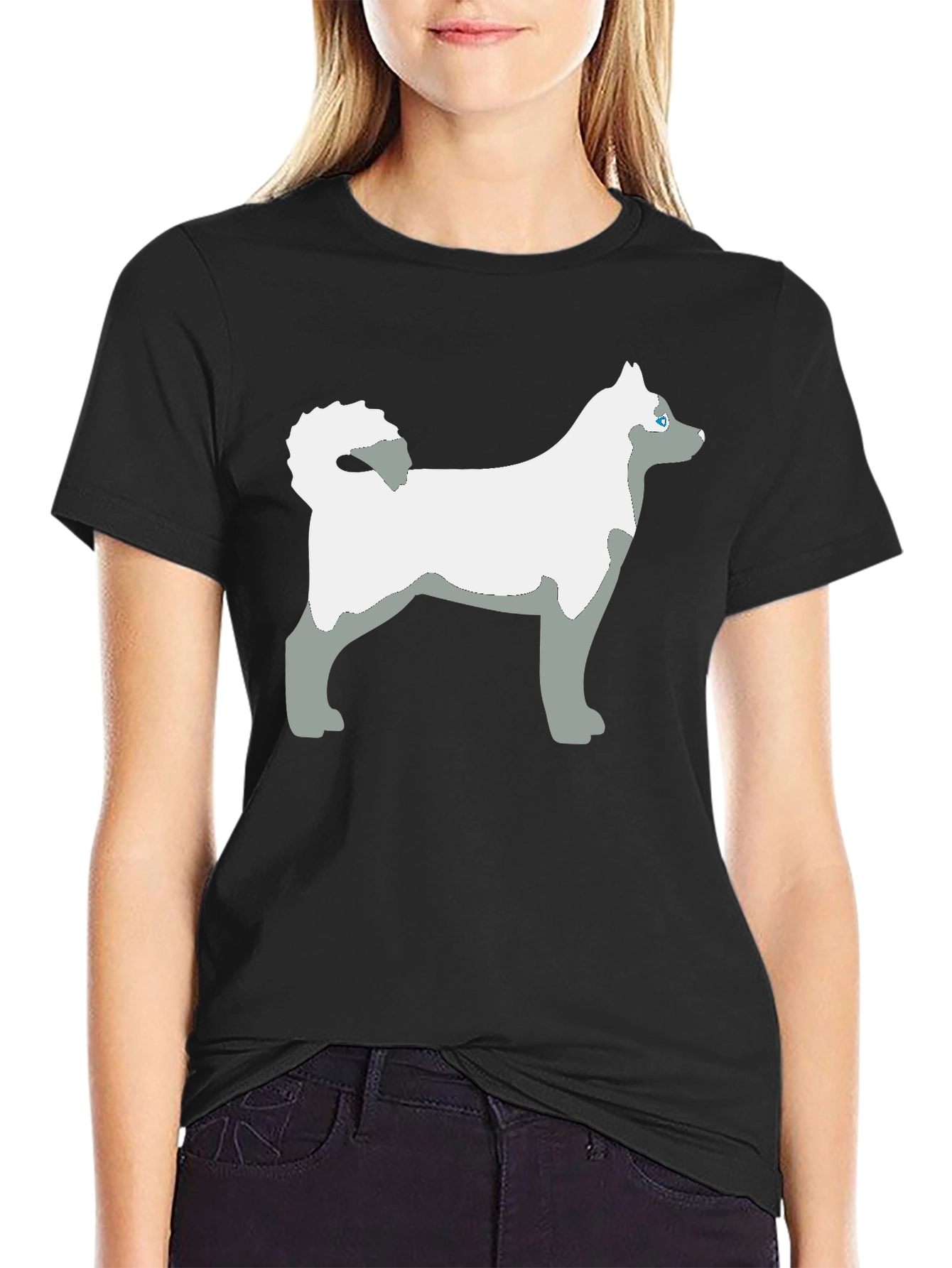 Husky Dog Graphic Tee - Black Cotton Casual T-Shirt