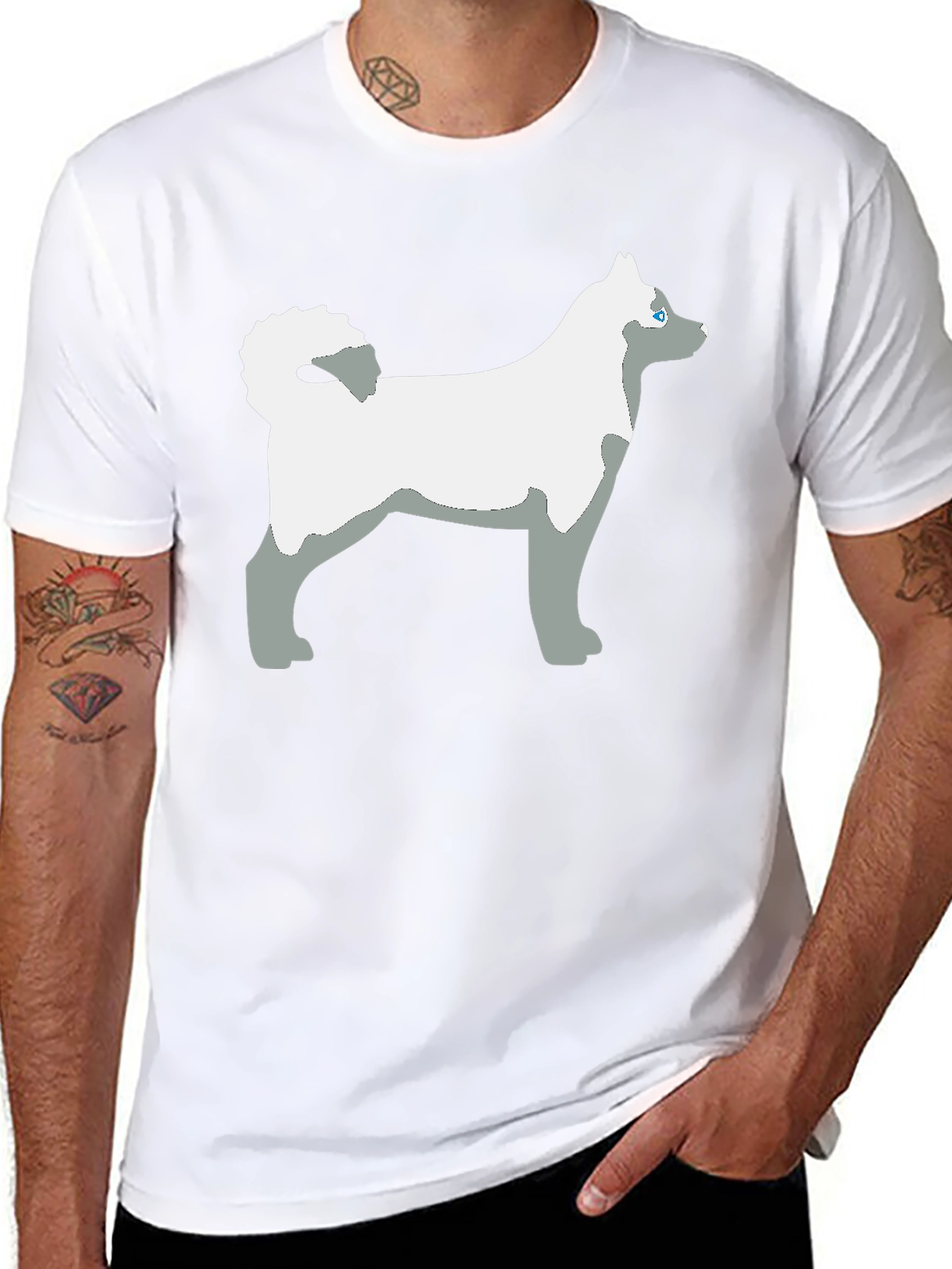 Husky Dog Graphic Tee - Black Cotton Casual T-Shirt