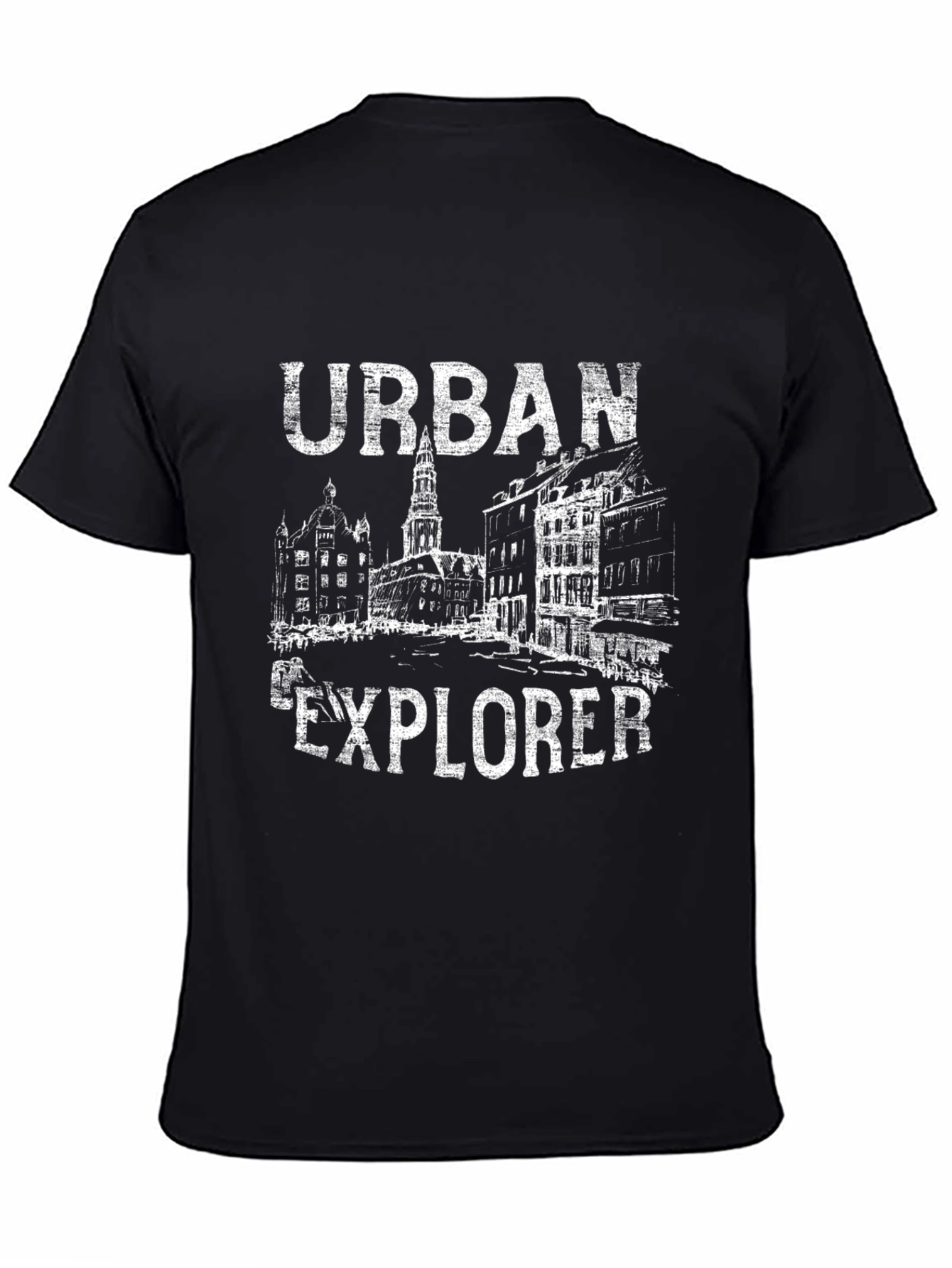 Urban Explorer Graphic Tee - Black Cotton T-Shirt