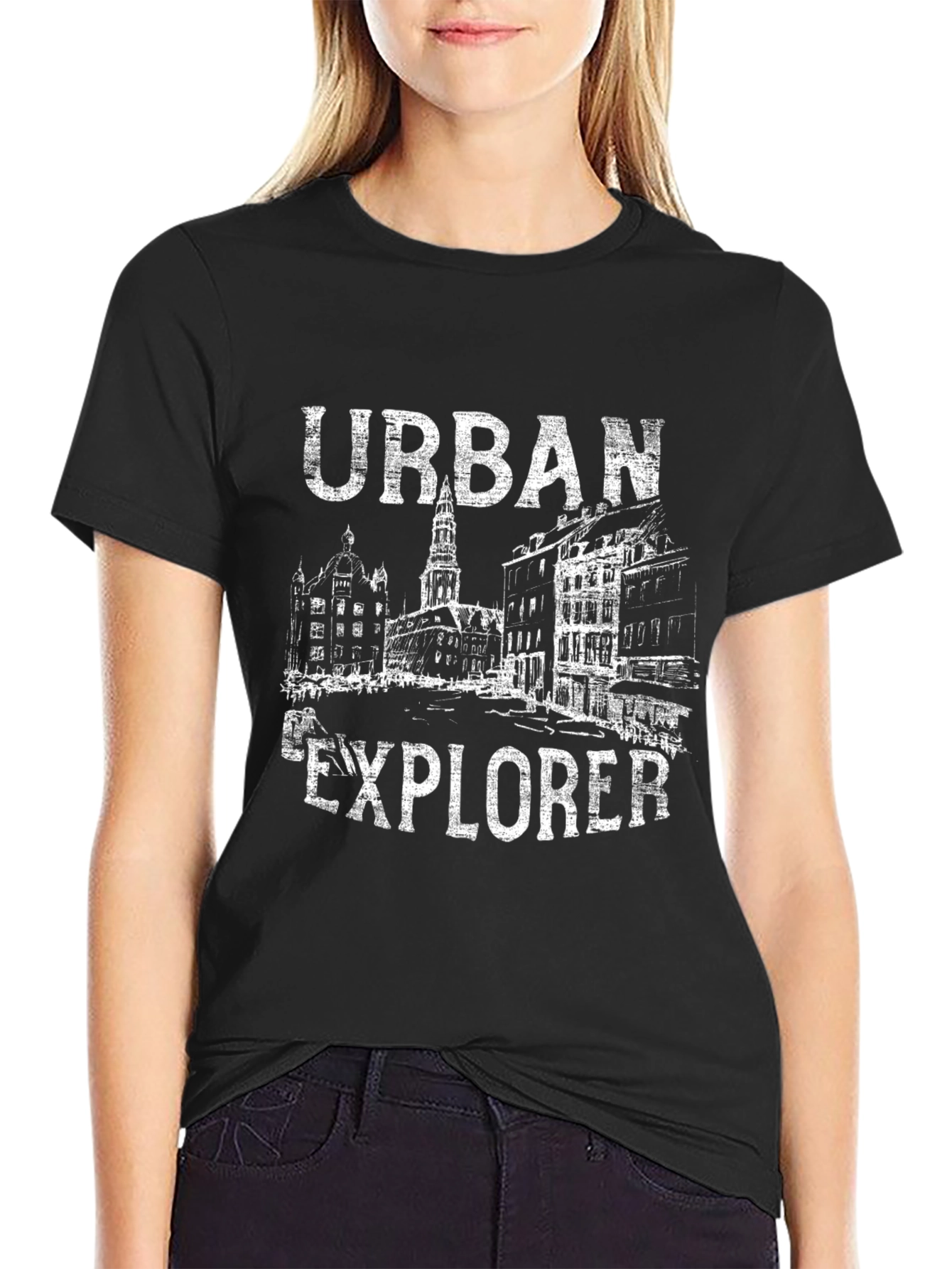 Urban Explorer Graphic Tee - Black Cotton T-Shirt
