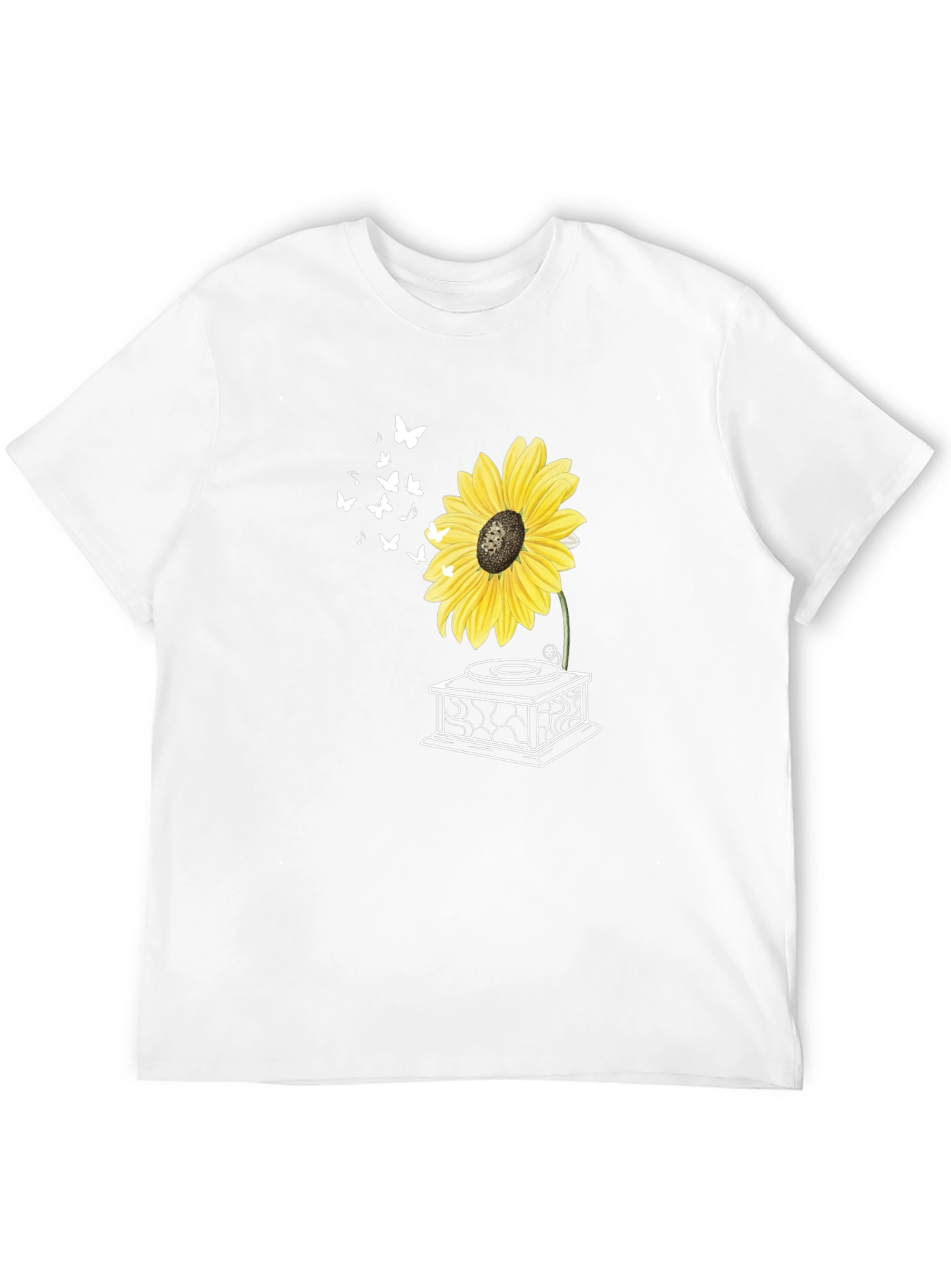 Sunflower Gramophone T-Shirt - Unique Floral Design