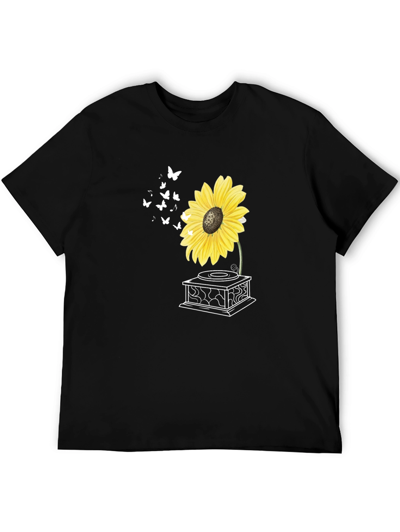 Sunflower Gramophone T-Shirt - Unique Floral Design