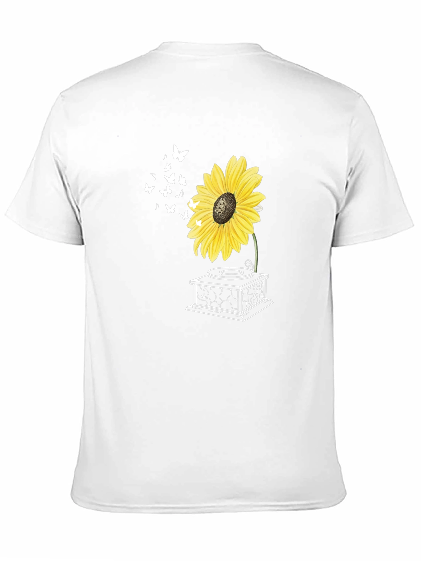 Sunflower Gramophone T-Shirt - Unique Floral Design