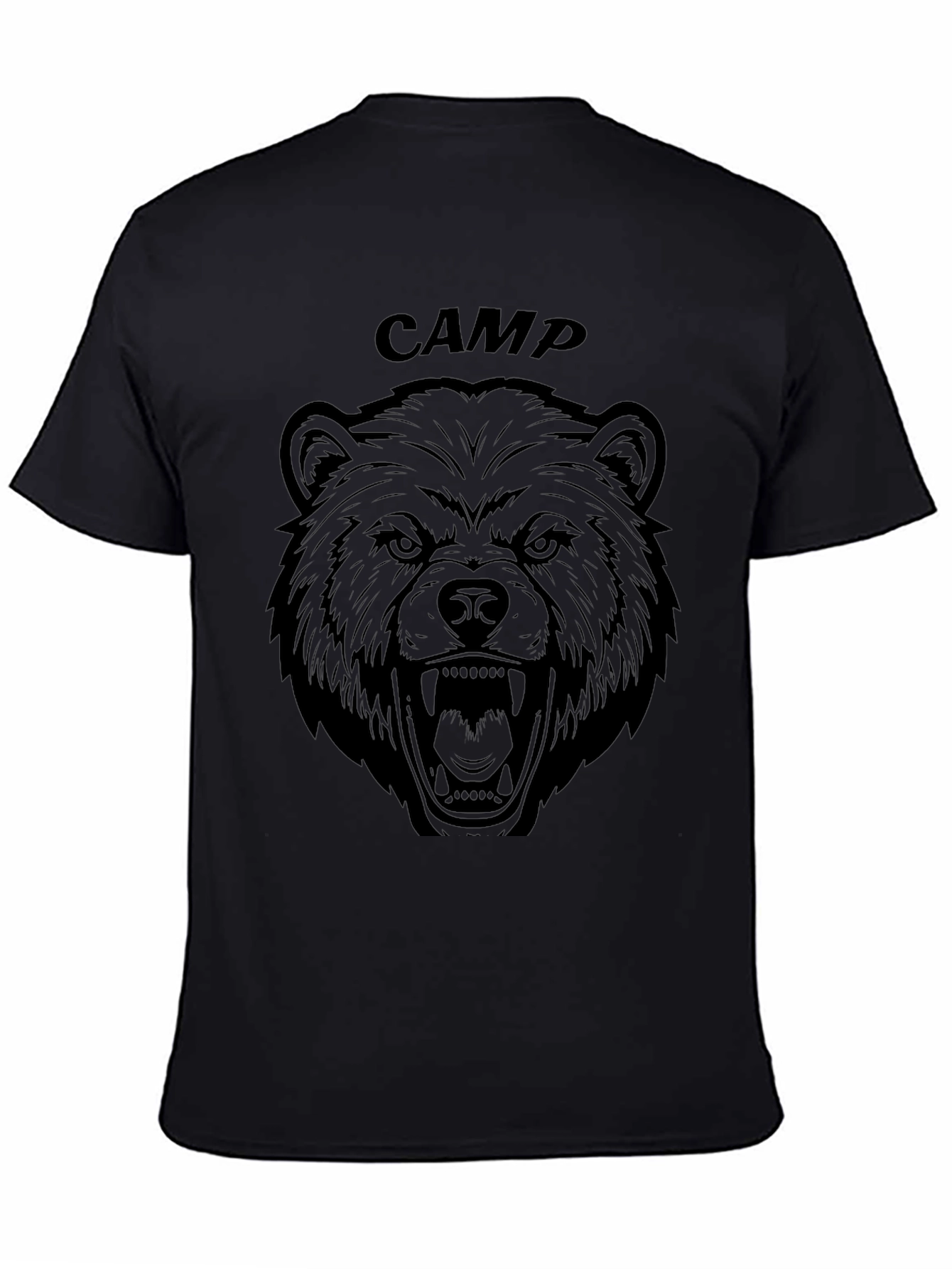 Camp Bear Graphic Tee - Black Cotton T-Shirt