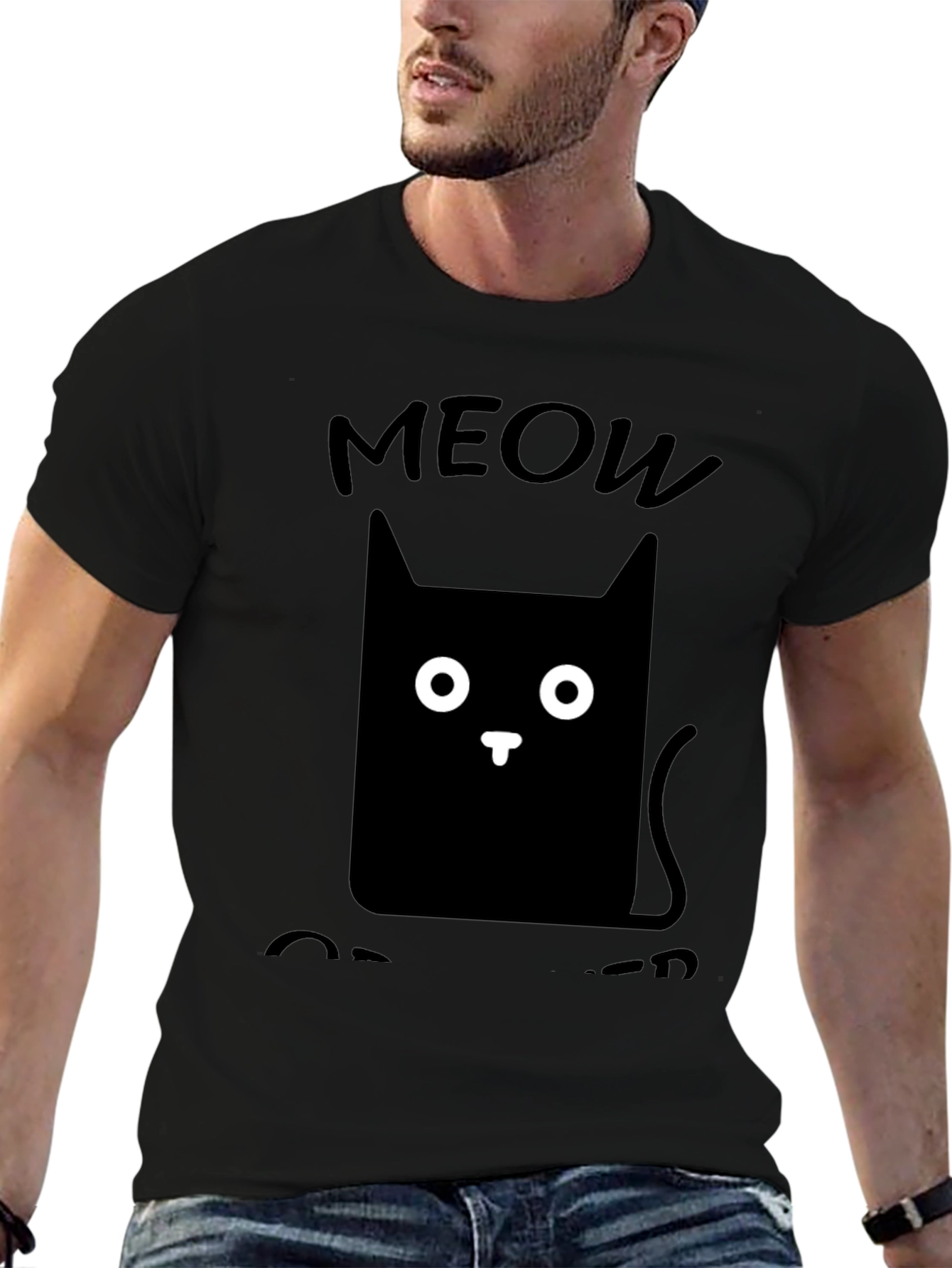 Meow Cat T-Shirt Cute Cat Graphic Tee Black Shirt