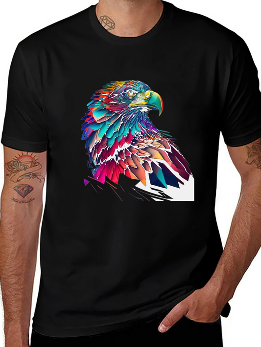 Colorful Eagle Graphic Print Black T-Shirt
