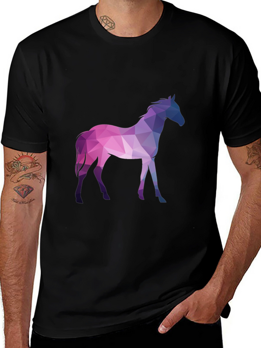 Geometric Horse Graphic Tee - Stylish Mens Black T-Shirt