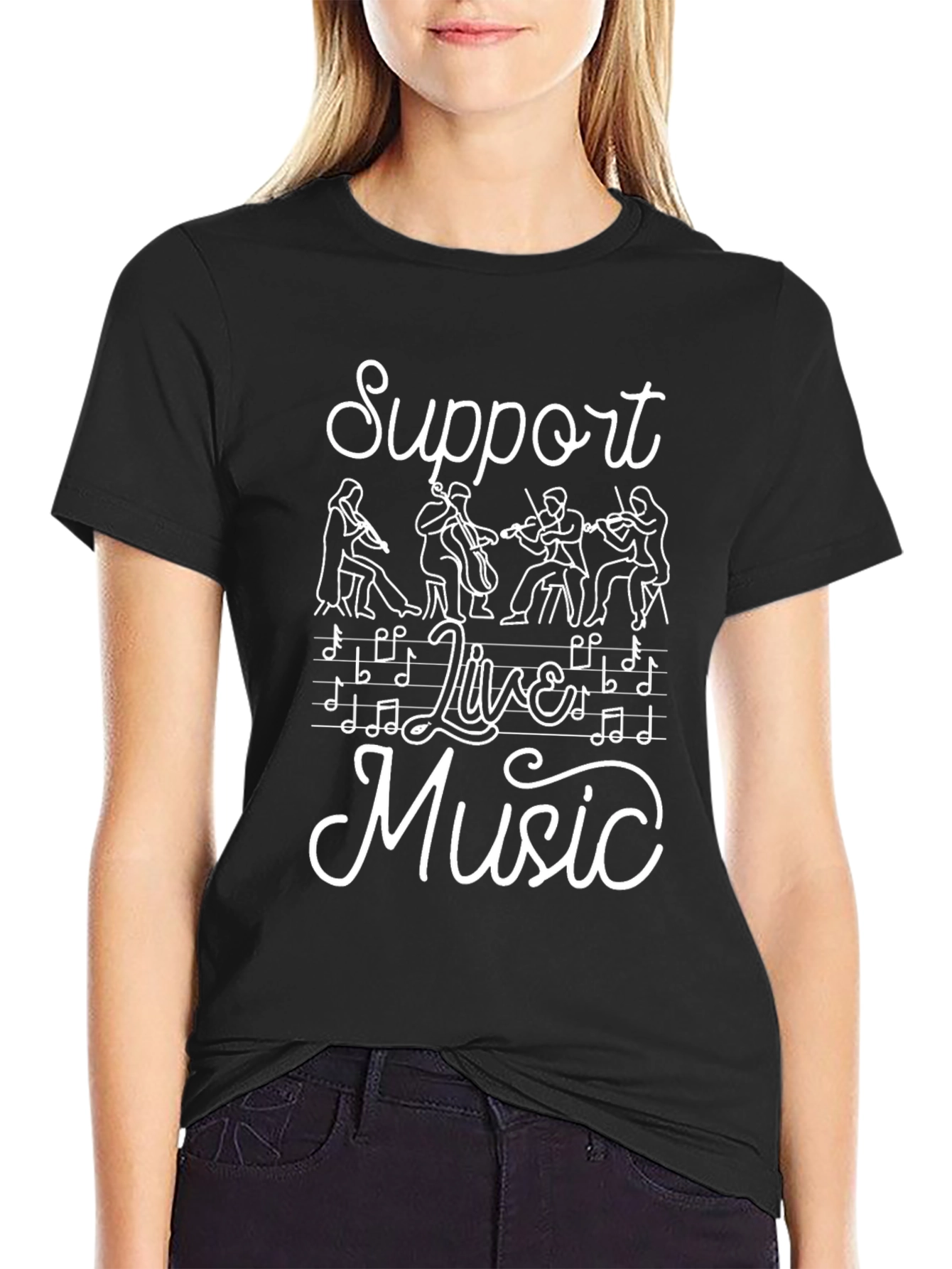 Support Live Music Black Graphic Tee
