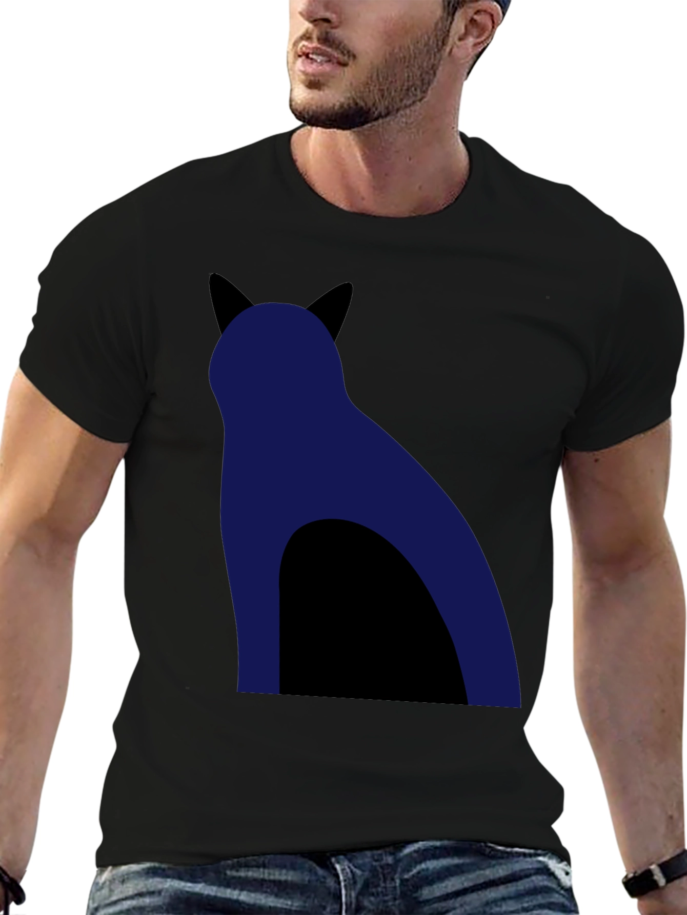 Cool Cat Silhouette Graphic Tee - Black