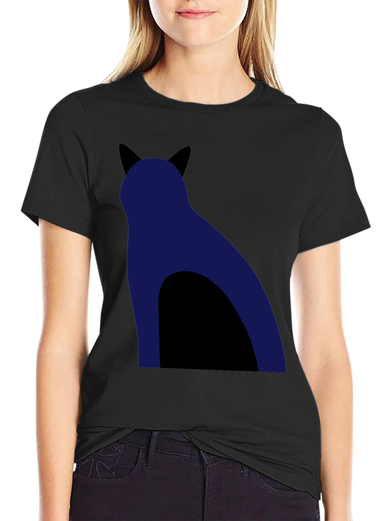 Cool Cat Silhouette Graphic Tee - Black