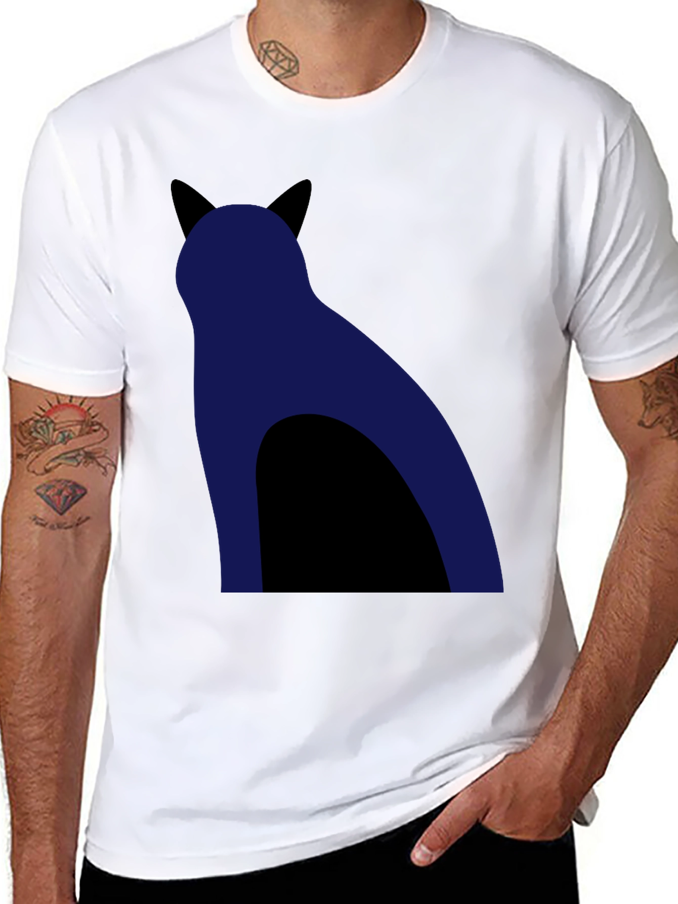 Cool Cat Silhouette Graphic Tee - Black