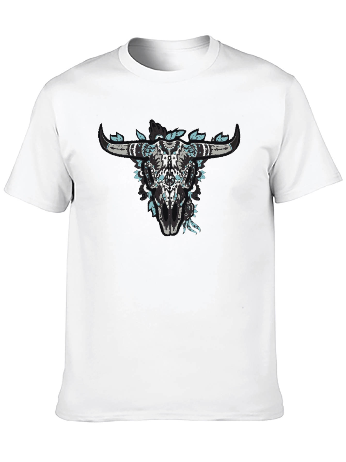 Floral Bull Skull Black Graphic Tee