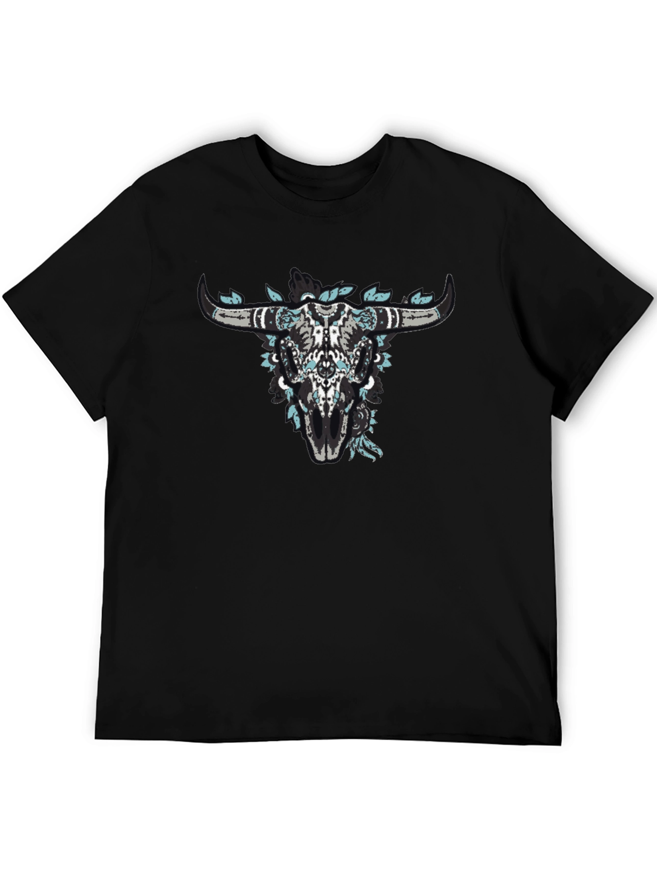 Floral Bull Skull Black Graphic Tee