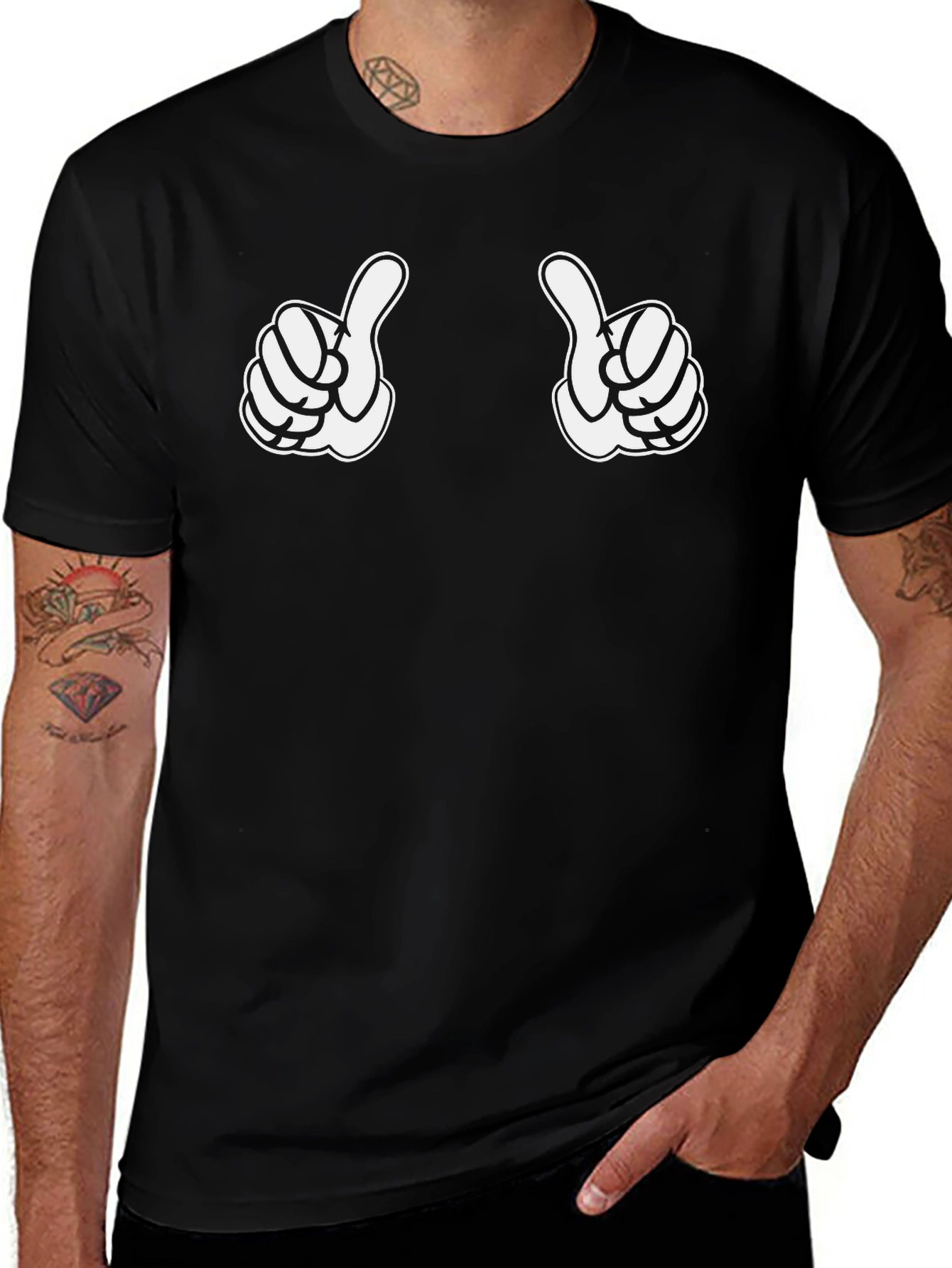 Thumbs Up Graphic Print Black T-Shirt