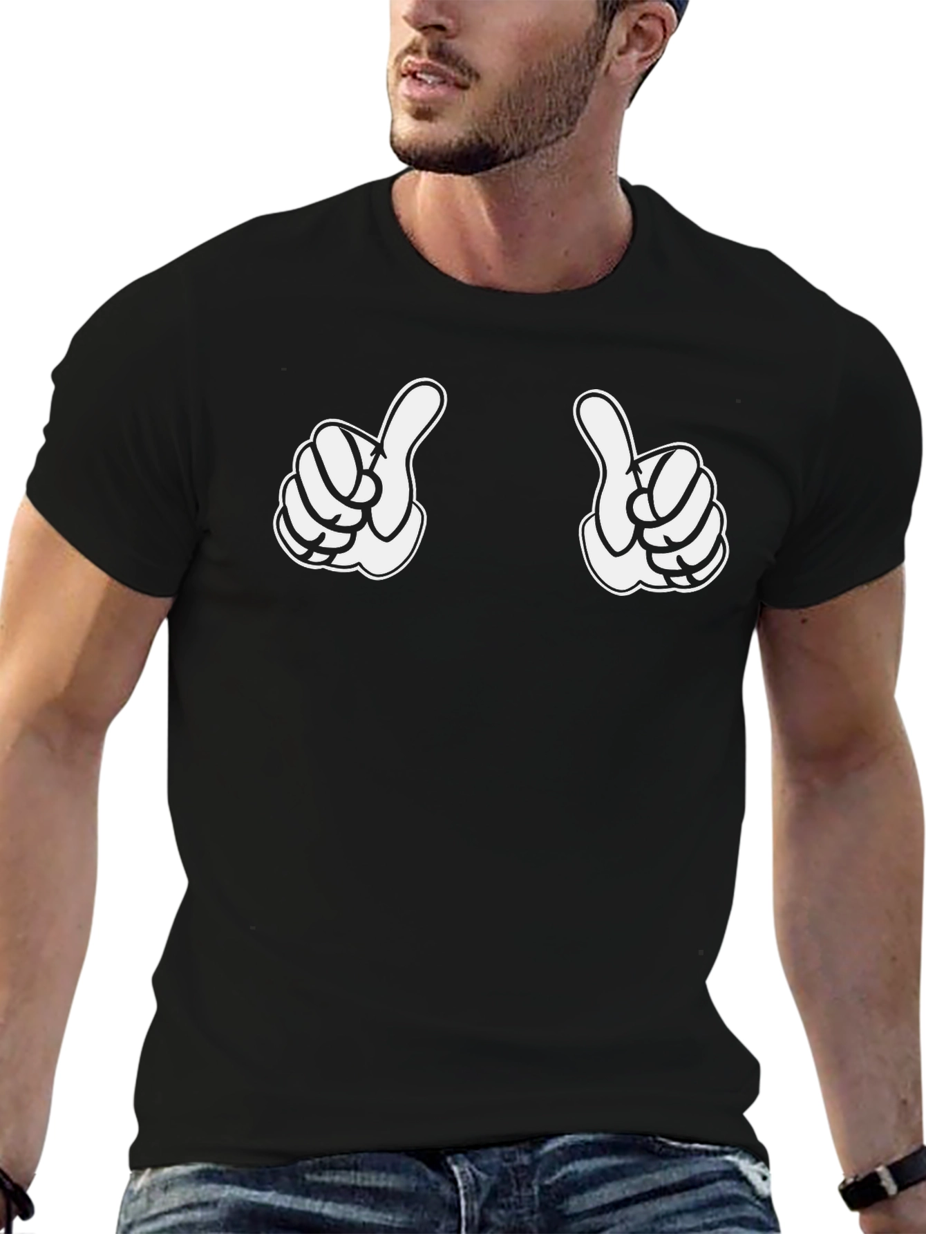Thumbs Up Graphic Print Black T-Shirt