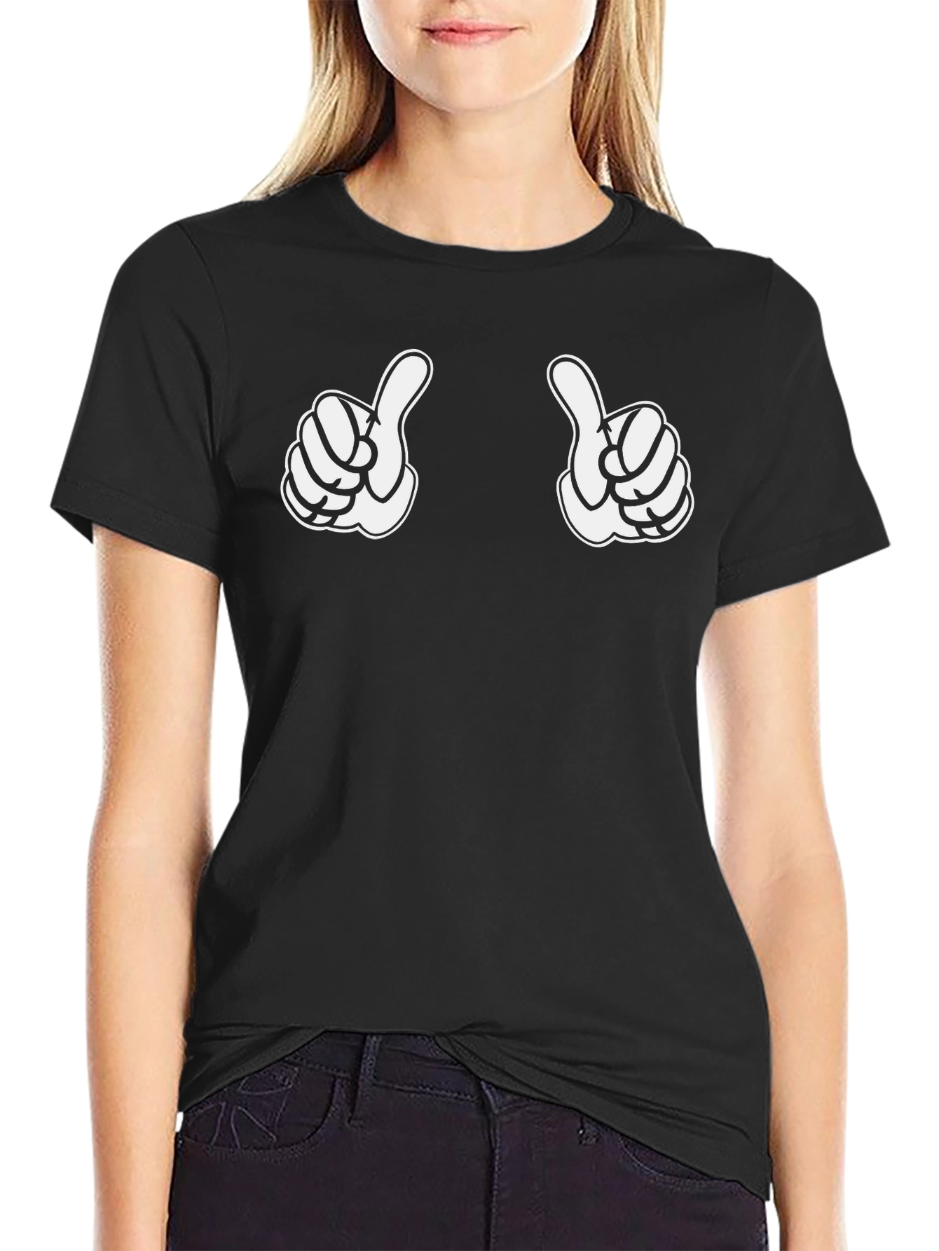 Thumbs Up Graphic Print Black T-Shirt