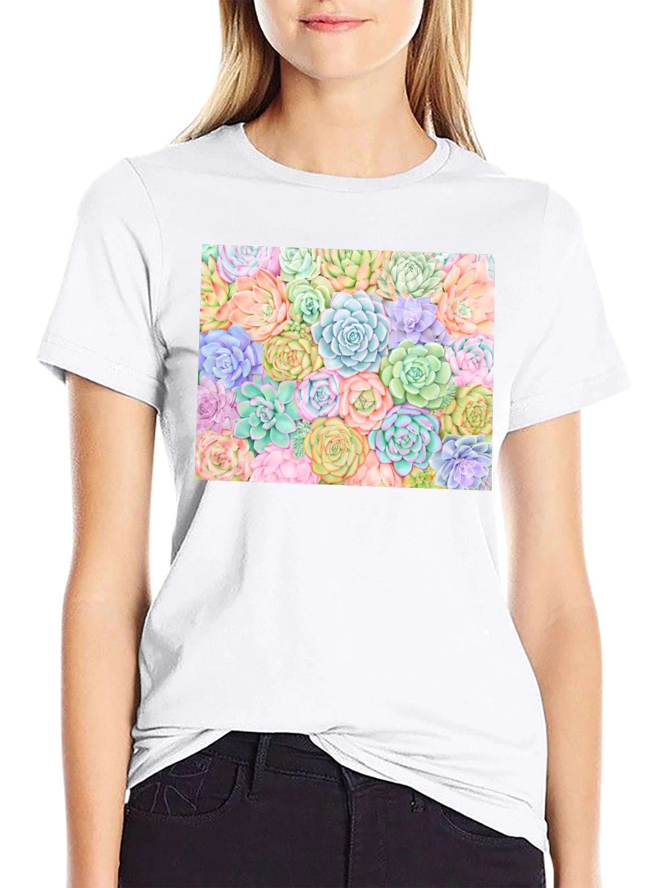 Succulent Print Black Tee