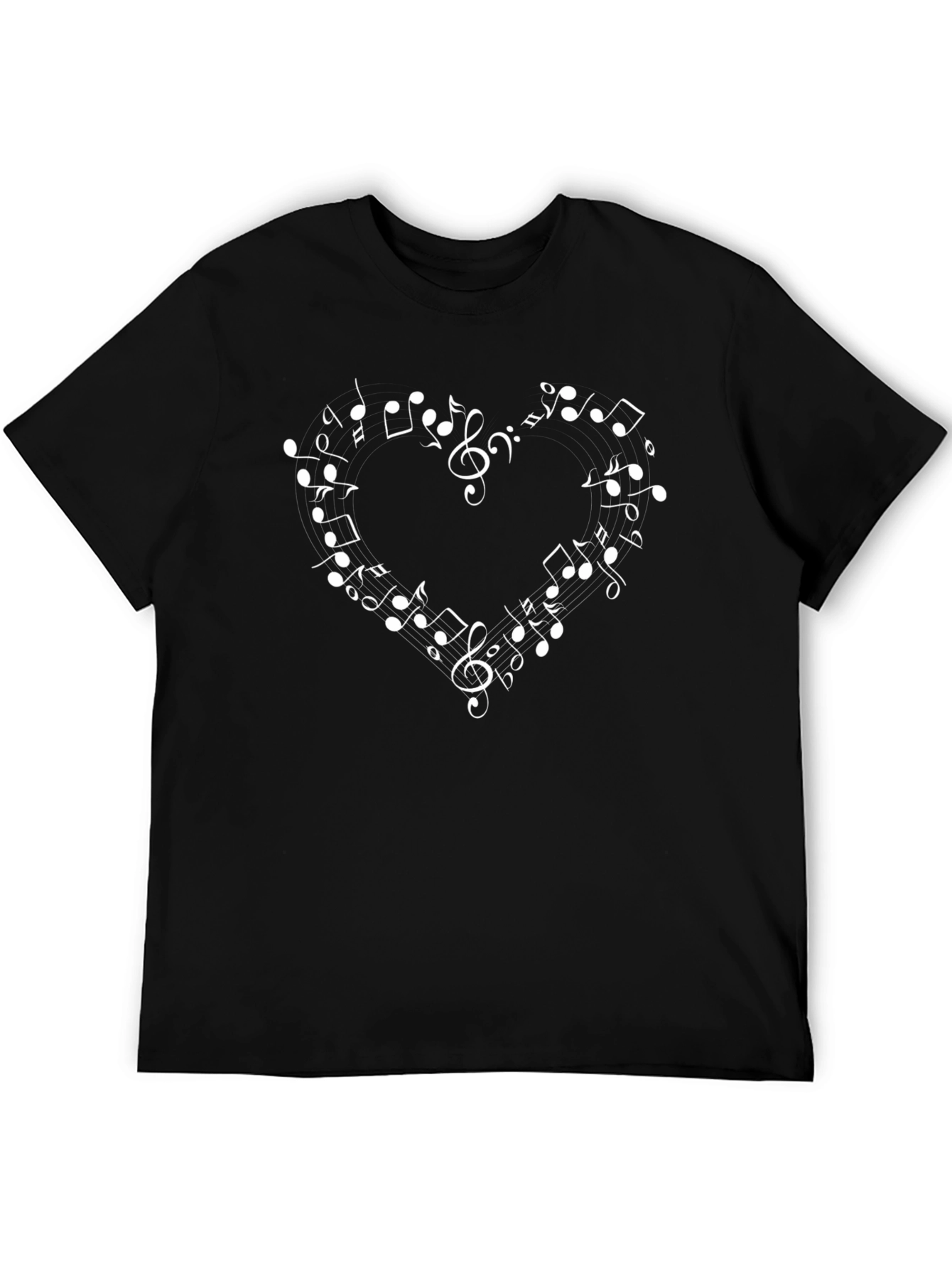 Musical Heart Graphic Tee - Black Cotton T-Shirt