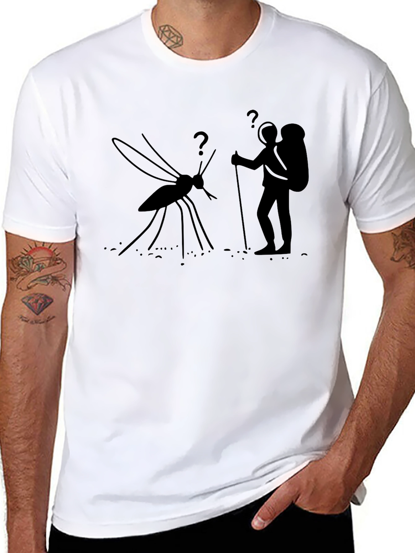 Hiking Mosquito Funny Black T-Shirt