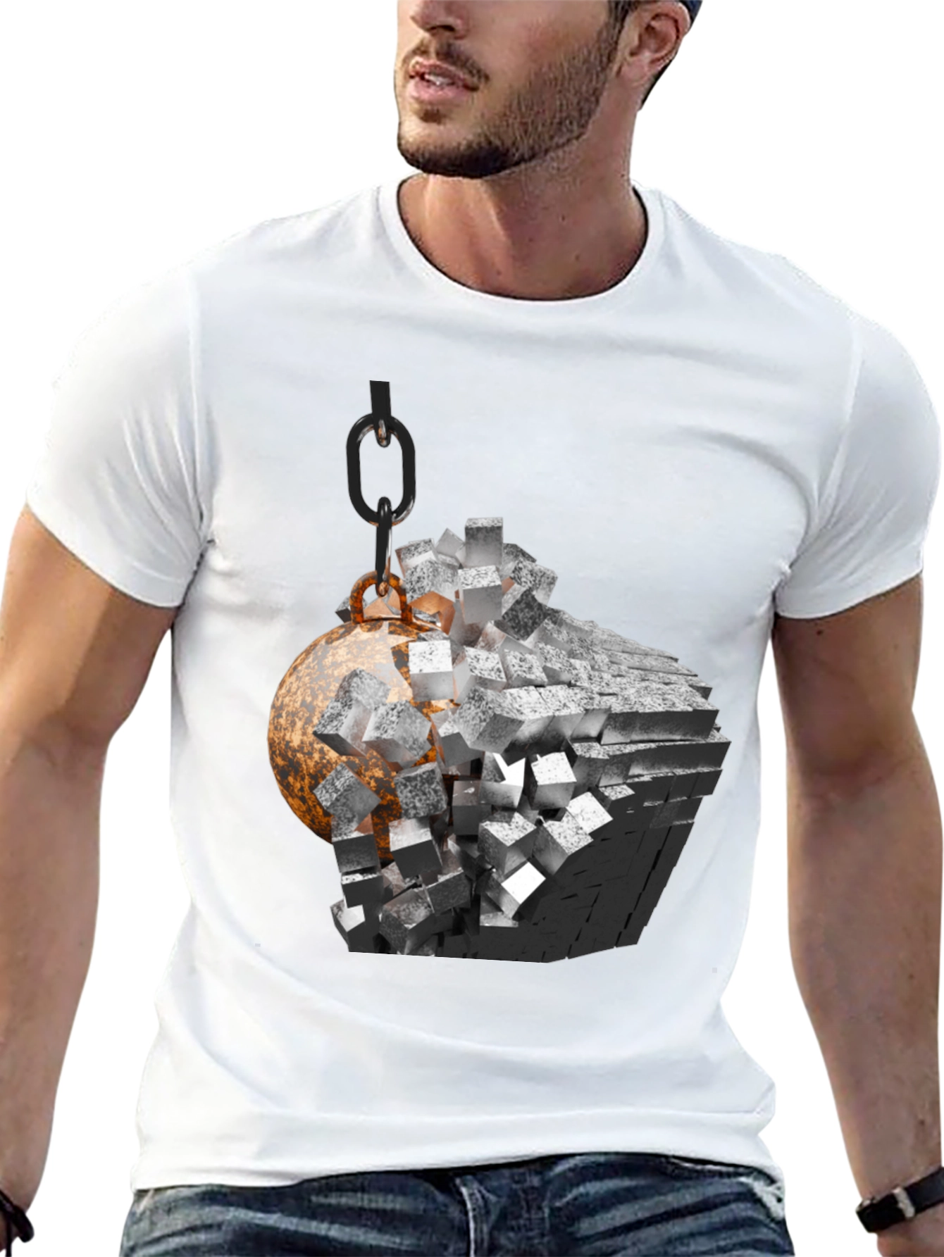 Demolition Ball Graphic Tee - Black Cotton Blend