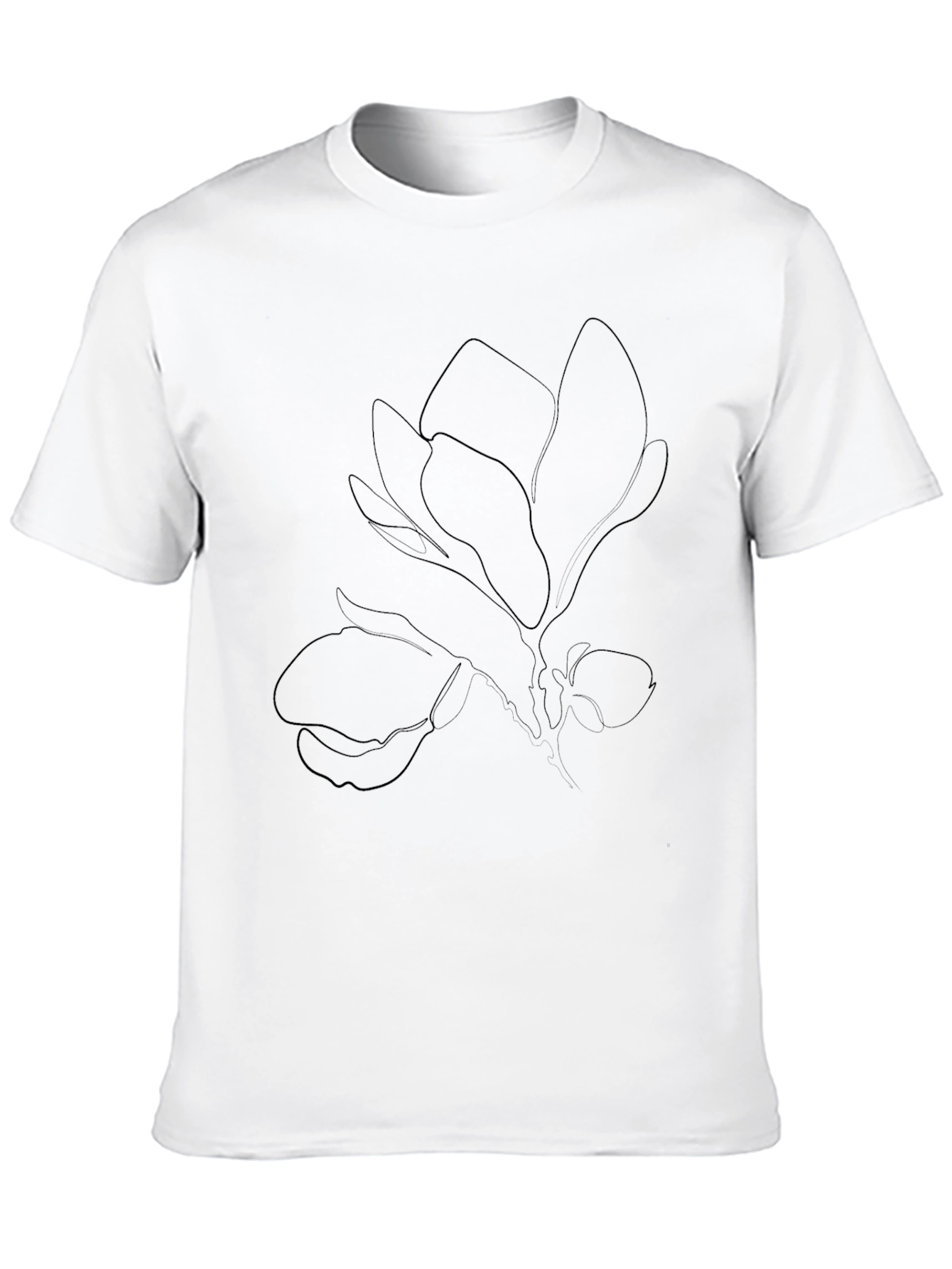 Black T-Shirt with Botanical Line Art