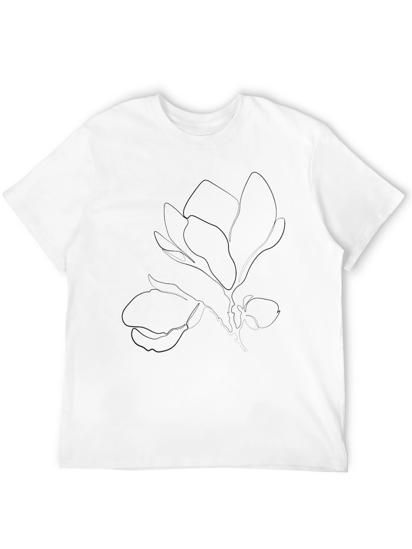 Black T-Shirt with Botanical Line Art