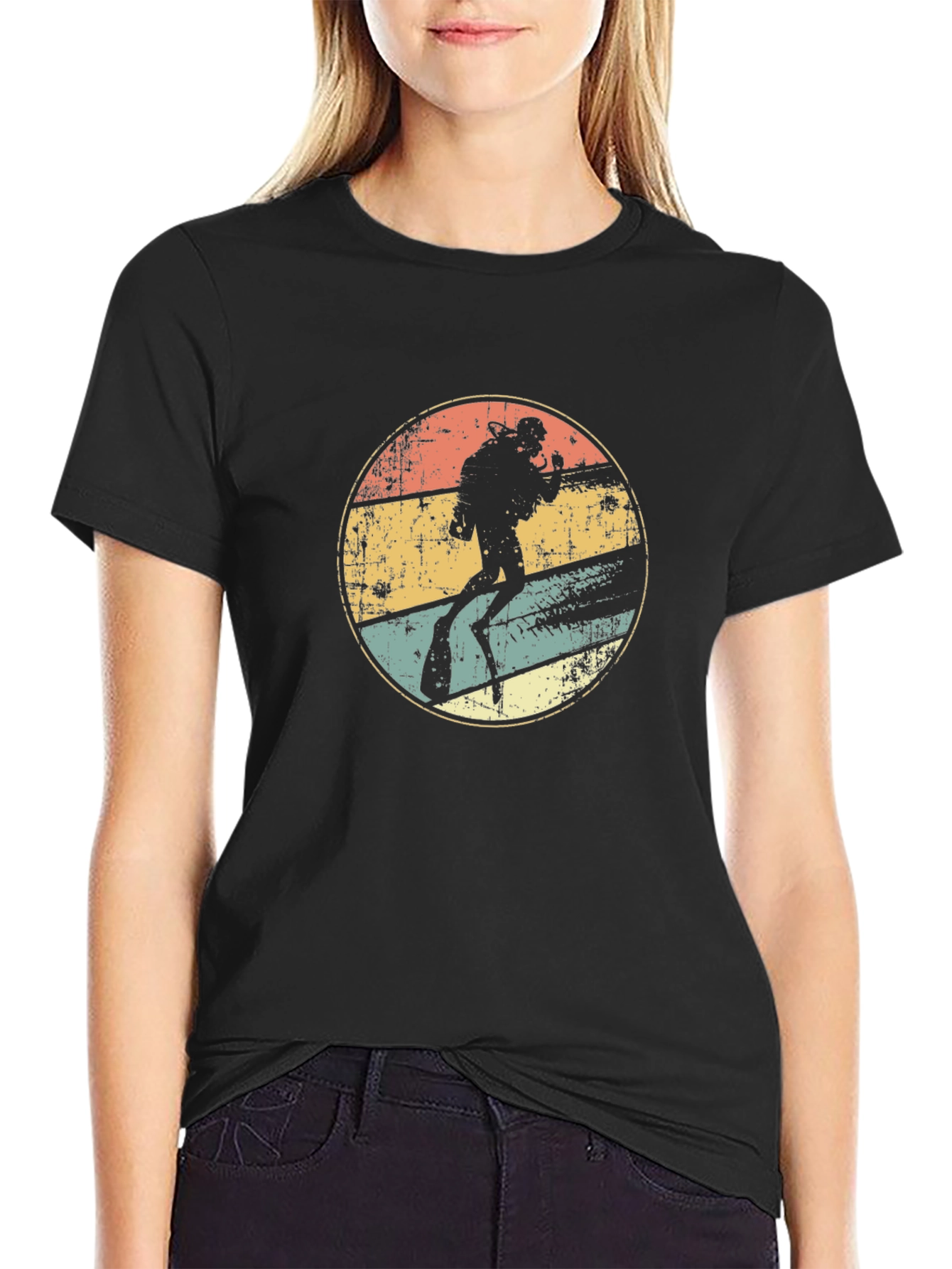 Diver Silhouette Retro Graphic T-Shirt