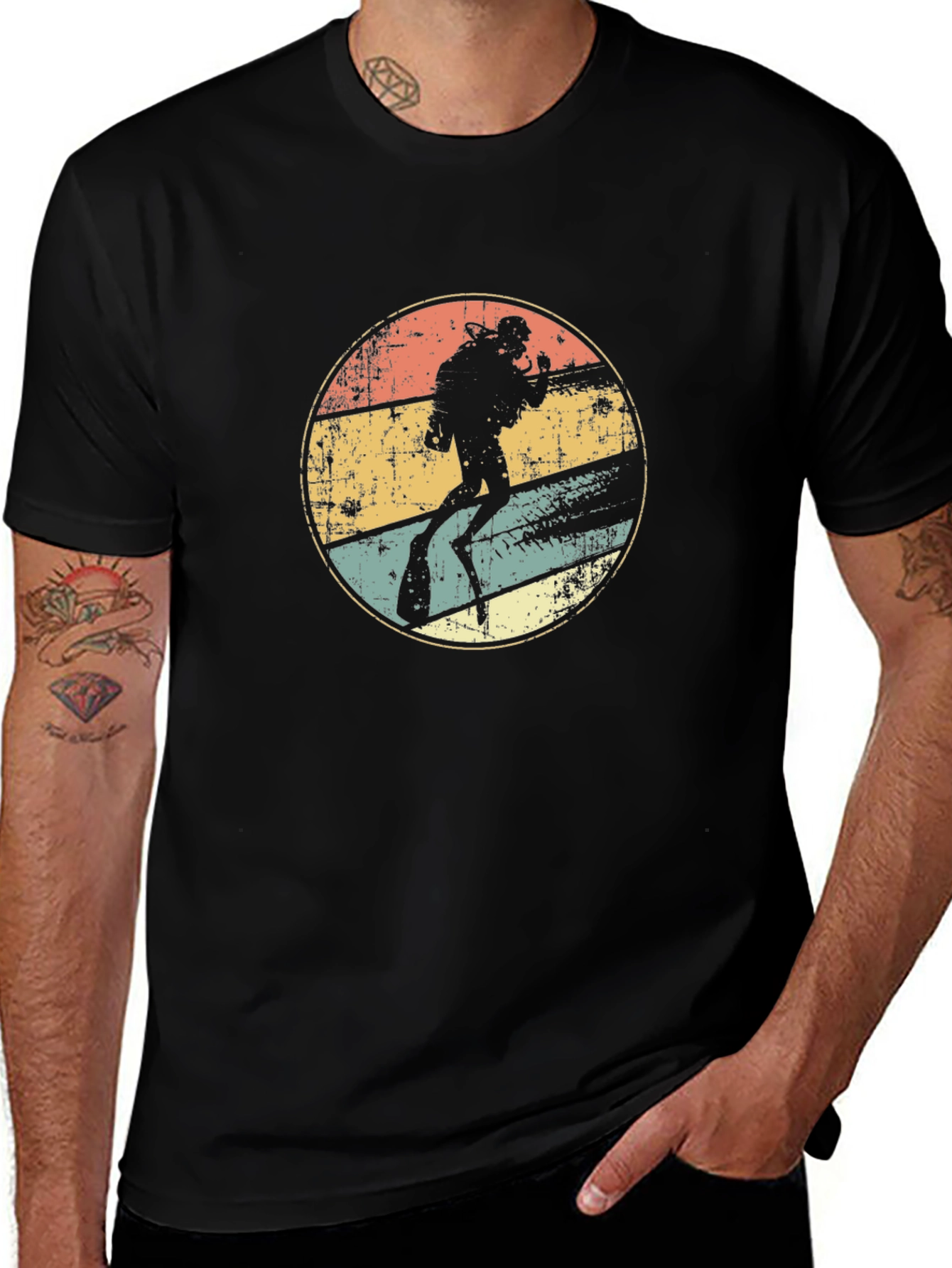 Diver Silhouette Retro Graphic T-Shirt