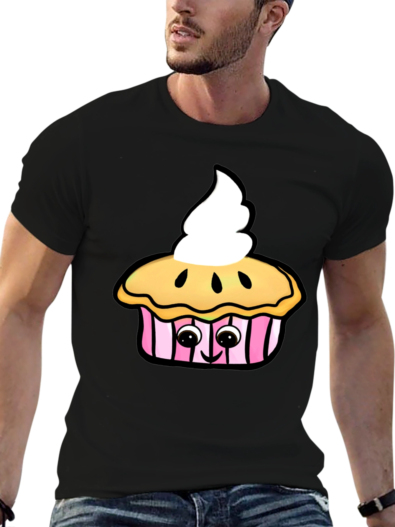 Cute Cupcake Graphic Black T-Shirt