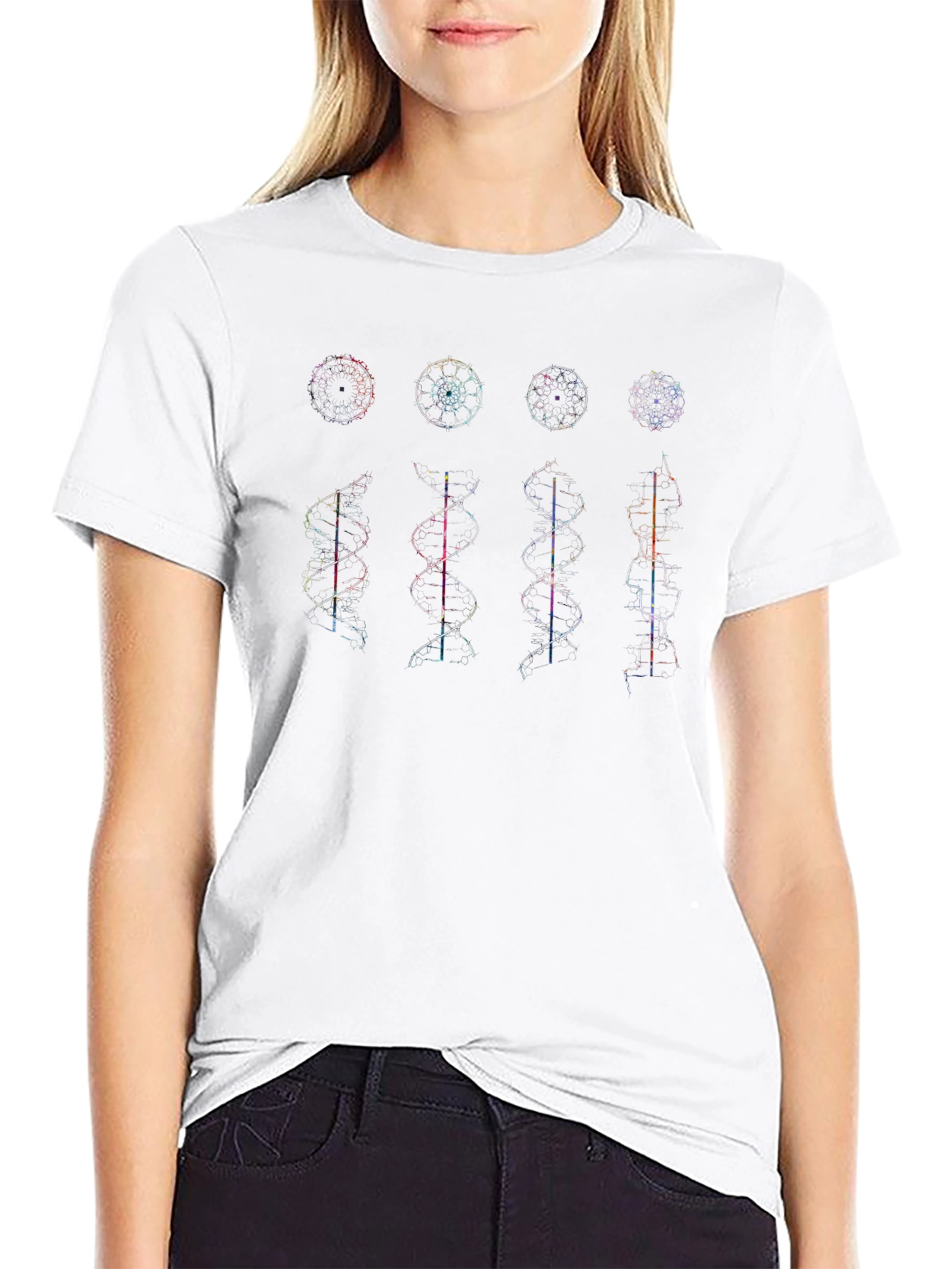 Geometric DNA Structure Graphic Print Tee