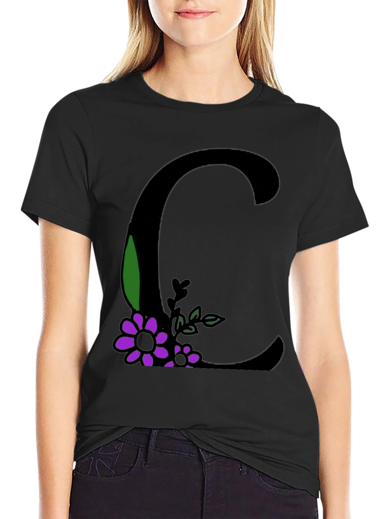 Floral Initial C Graphic T-Shirt