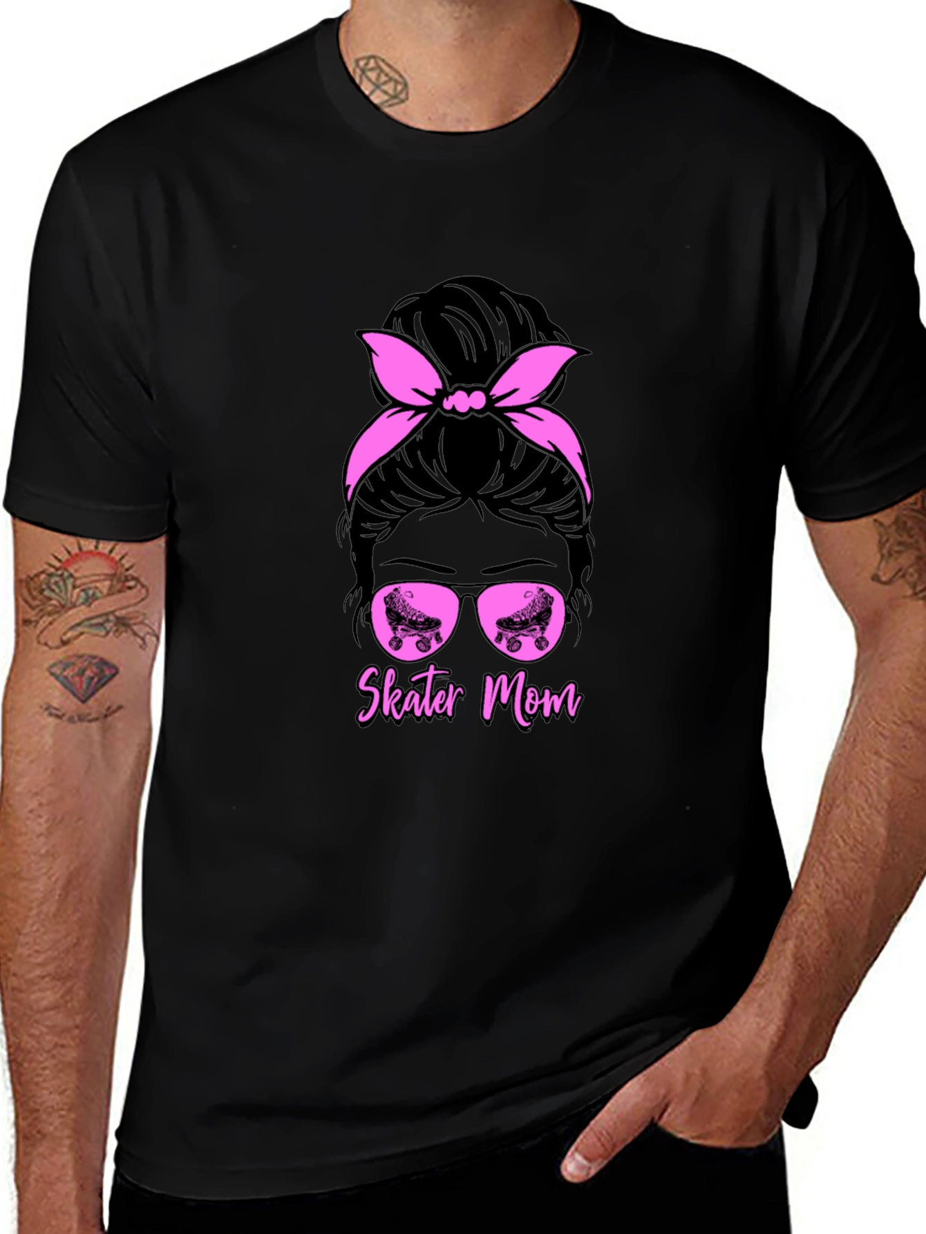 Skater Mom T-Shirt - Messy Bun Roller Skate Design