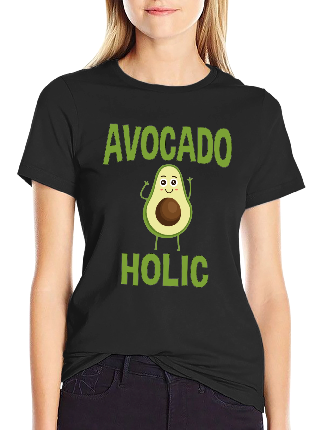 Avocado-holic Graphic Tee - Black Cotton T-Shirt