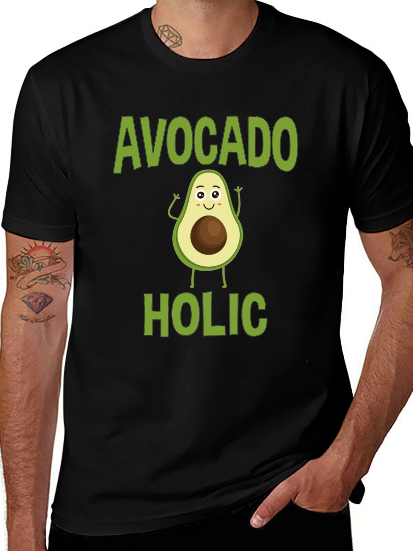 Avocado-holic Graphic Tee - Black Cotton T-Shirt