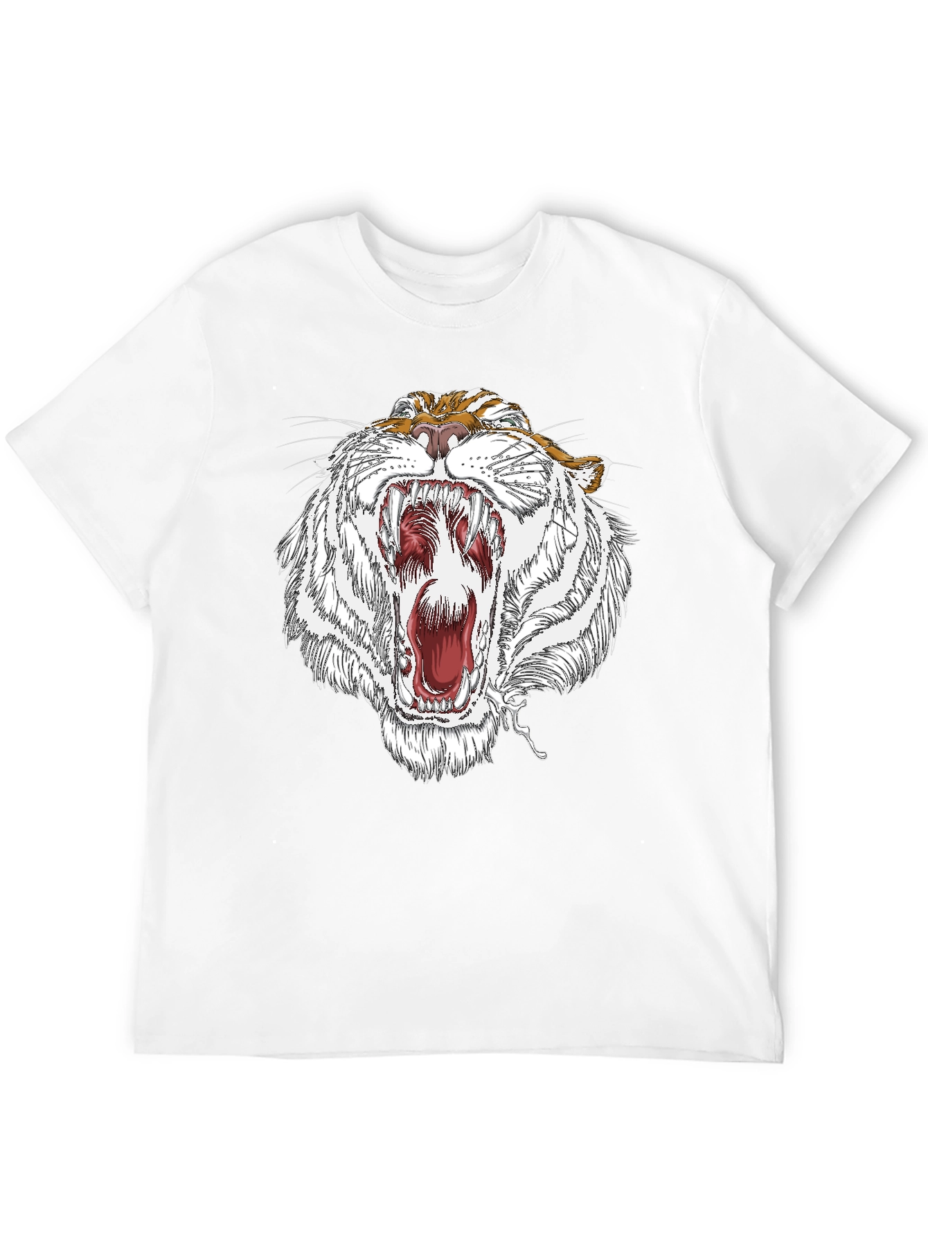 Roaring White Tiger Graphic Print Black T-Shirt