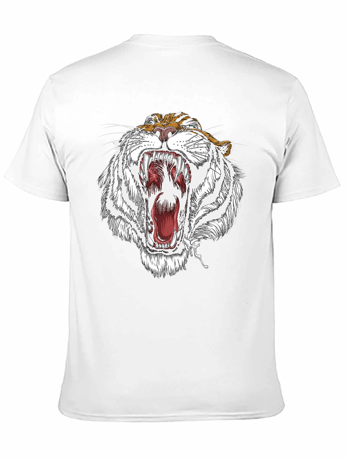 Roaring White Tiger Graphic Print Black T-Shirt
