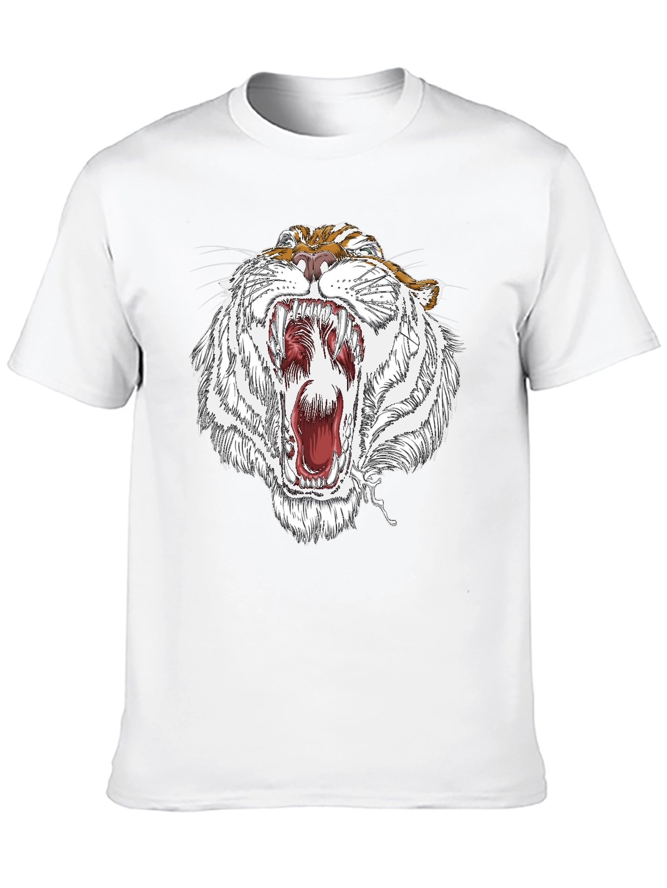 Roaring White Tiger Graphic Print Black T-Shirt