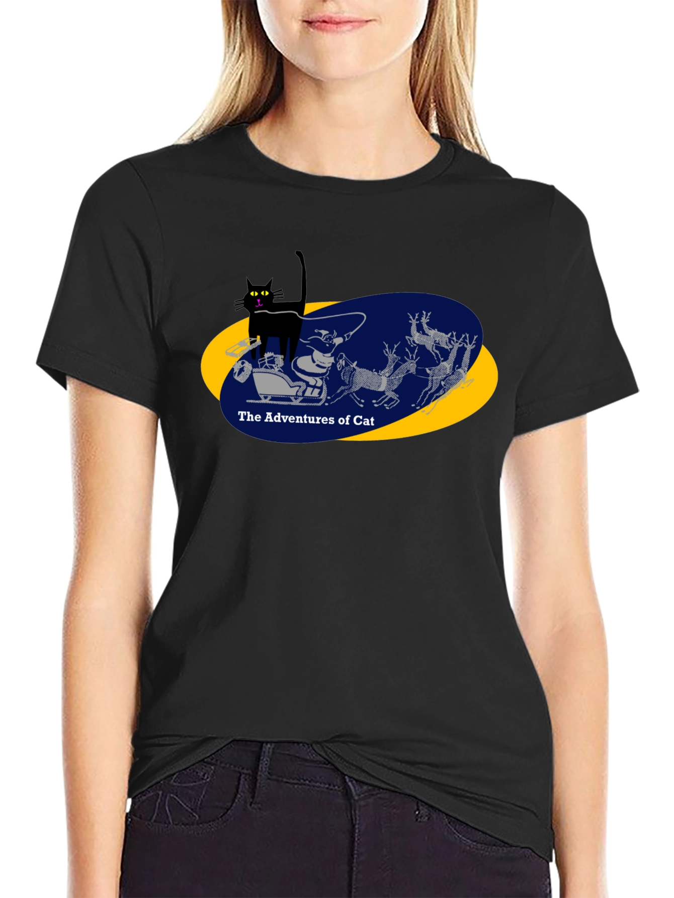Adventures of Cat Graphic Tee - Black