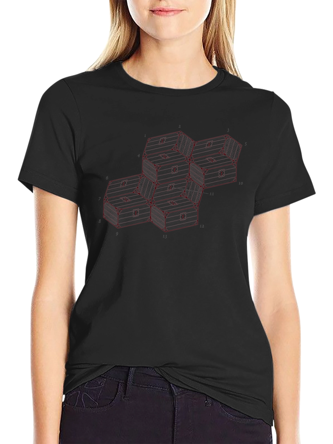 Geometric Hexagon Black T-Shirt