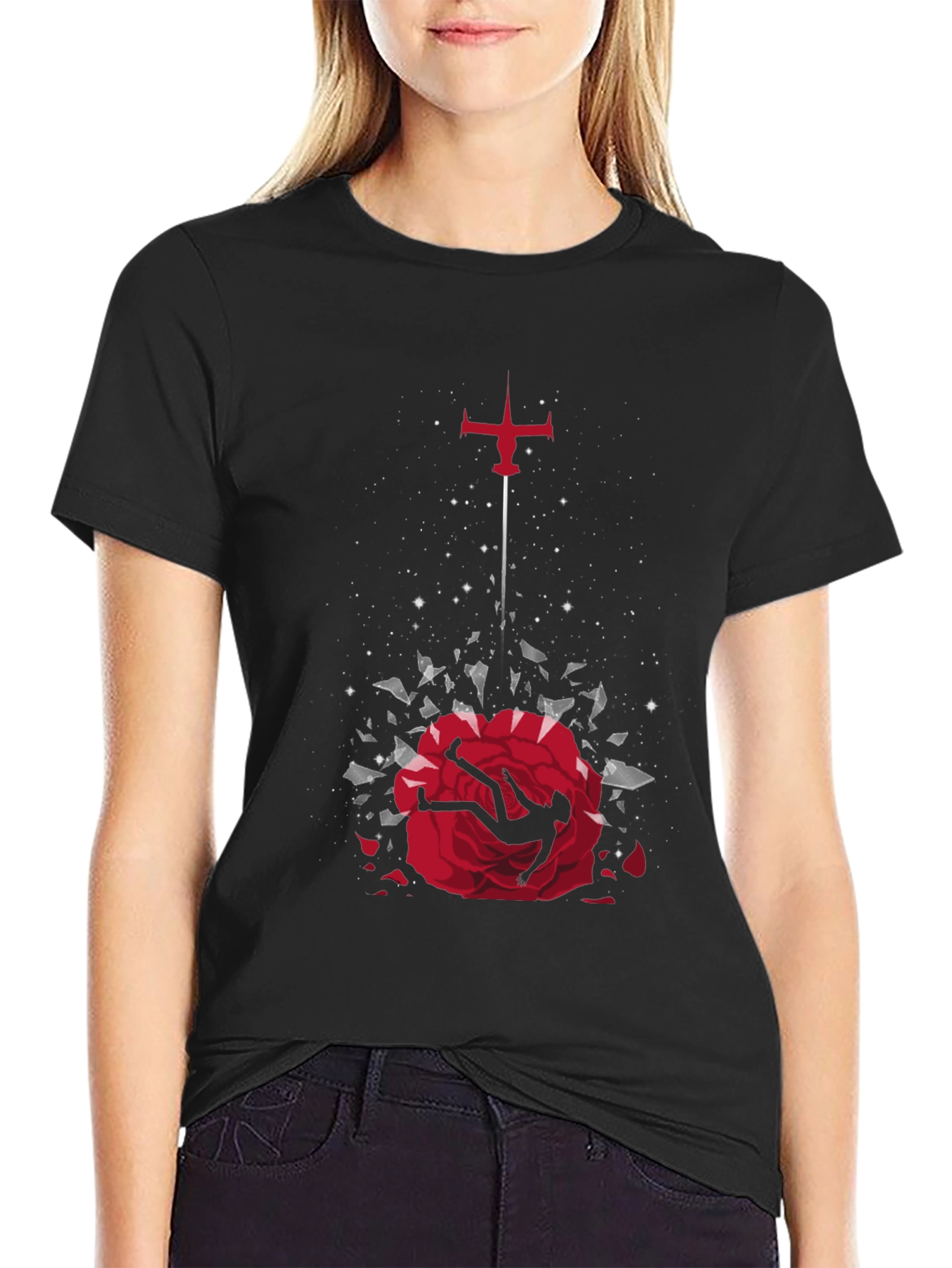 Cowboy Bebop Falling Rose Graphic Tee - Black