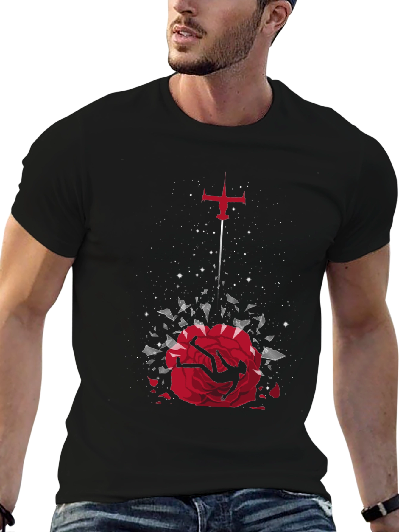 Cowboy Bebop Falling Rose Graphic Tee - Black