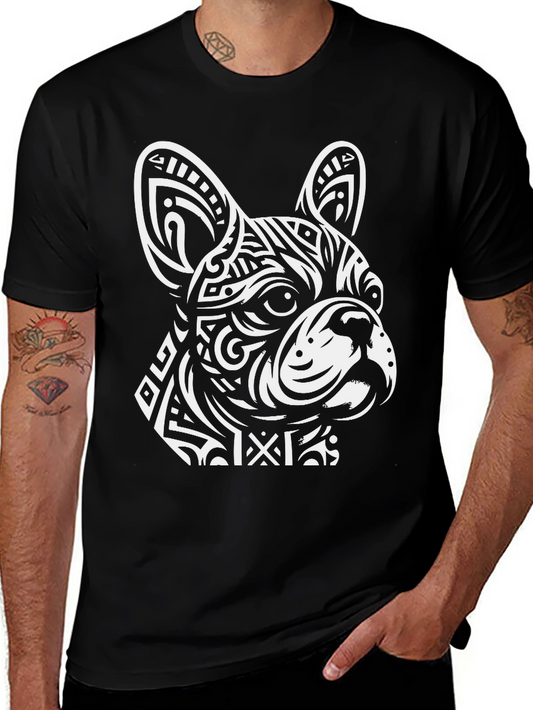 Dog Head Graphic Tee - Black Crew Neck T-Shirt