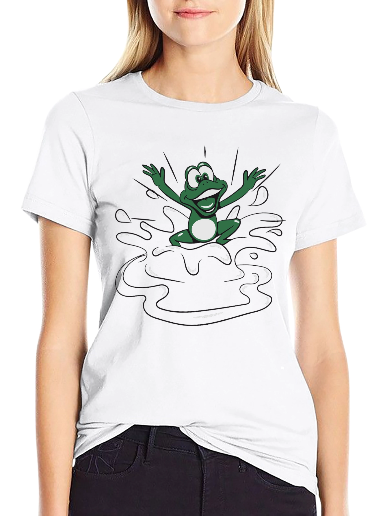 Frog Splash Graphic Tee - Black Cotton T-Shirt