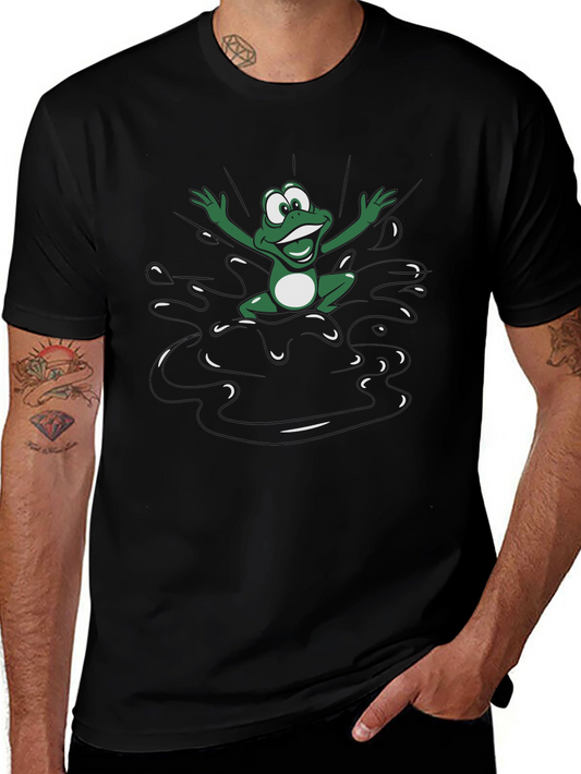 Frog Splash Graphic Tee - Black Cotton T-Shirt