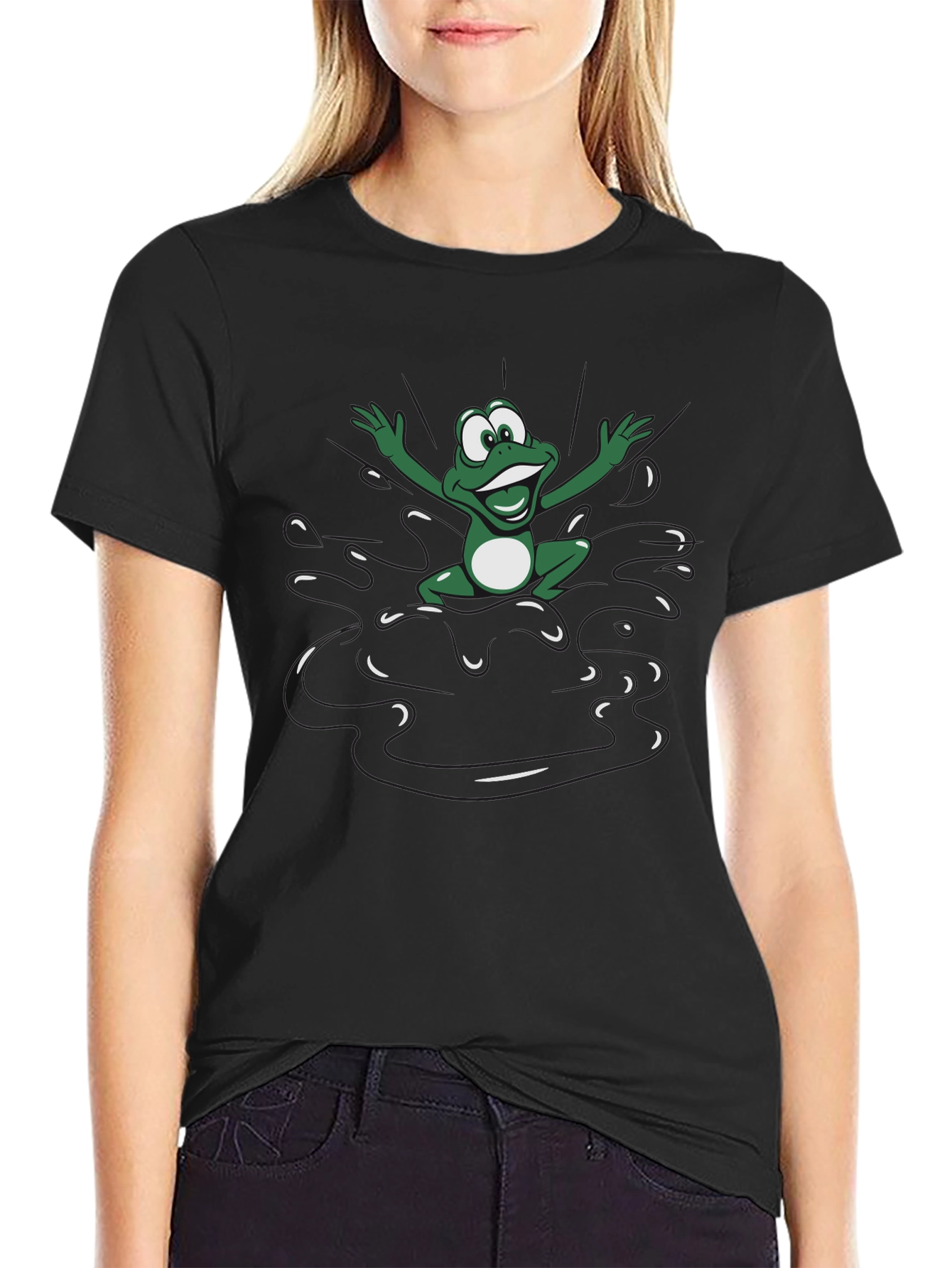 Frog Splash Graphic Tee - Black Cotton T-Shirt