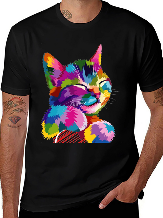 Colorful Cat Graphic T-Shirt - Stylish Mens Tee