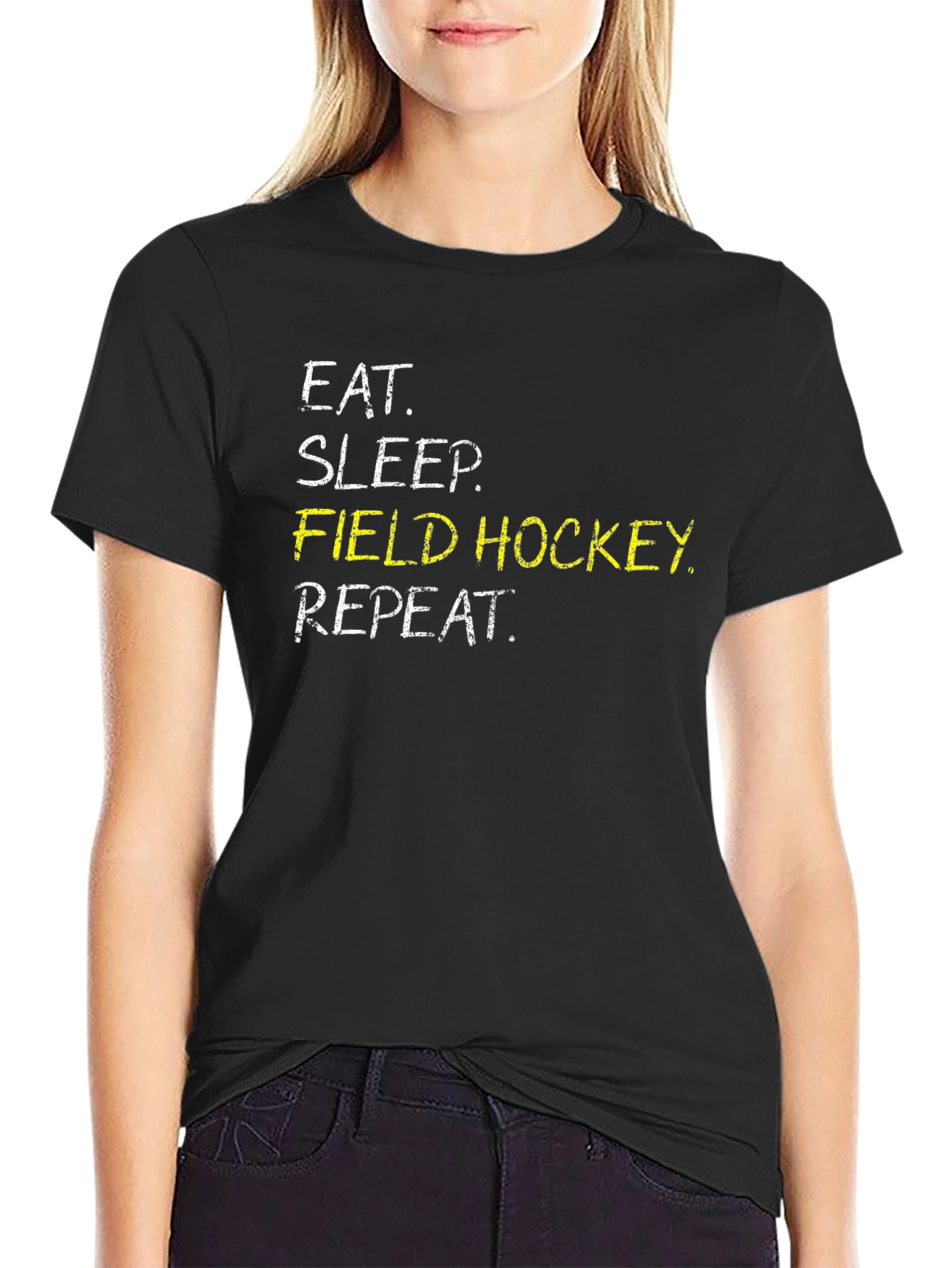 Eat Sleep Field Hockey Repeat Black T-Shirt