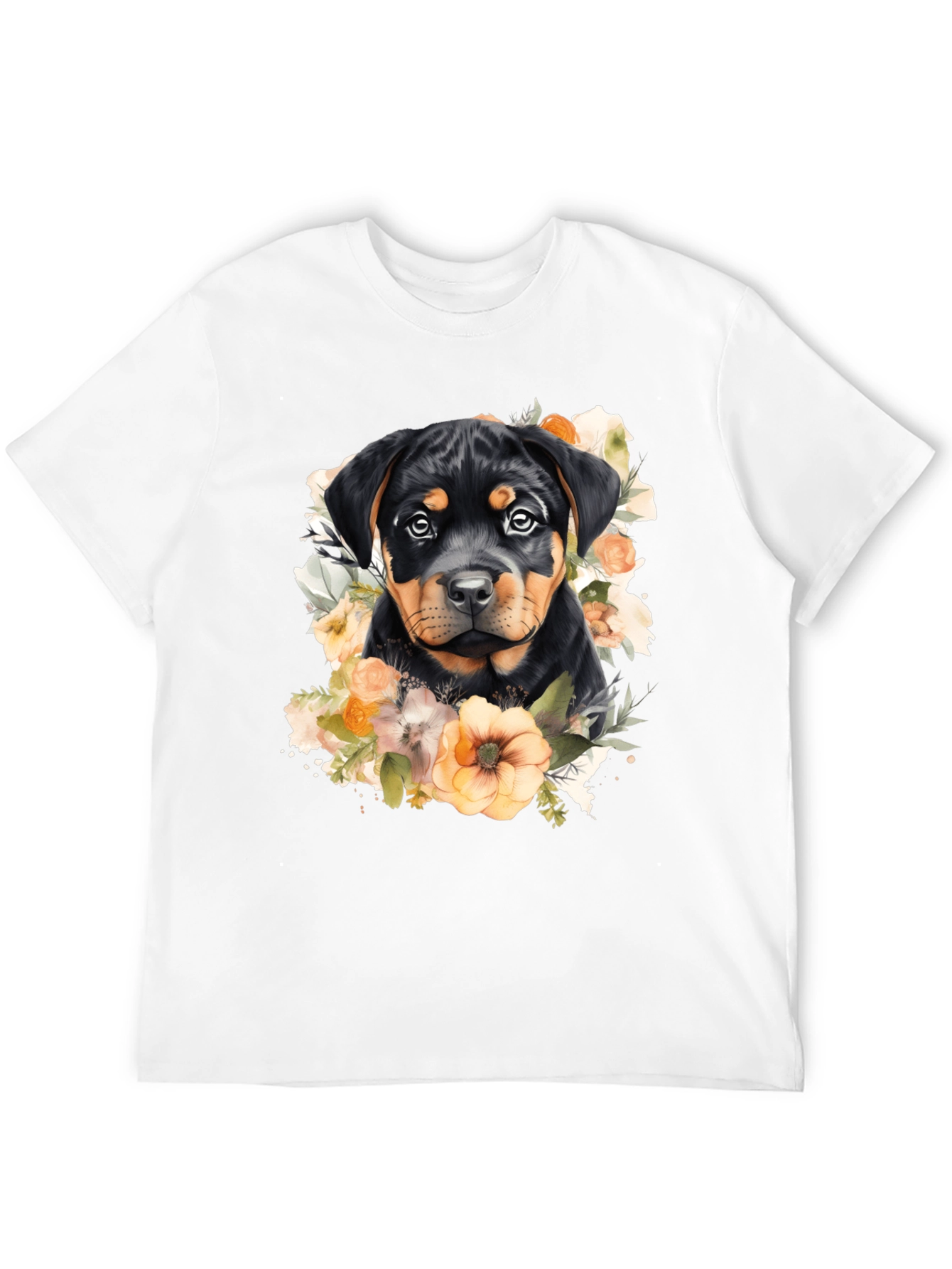 Rottweiler Puppy Floral Black T-Shirt