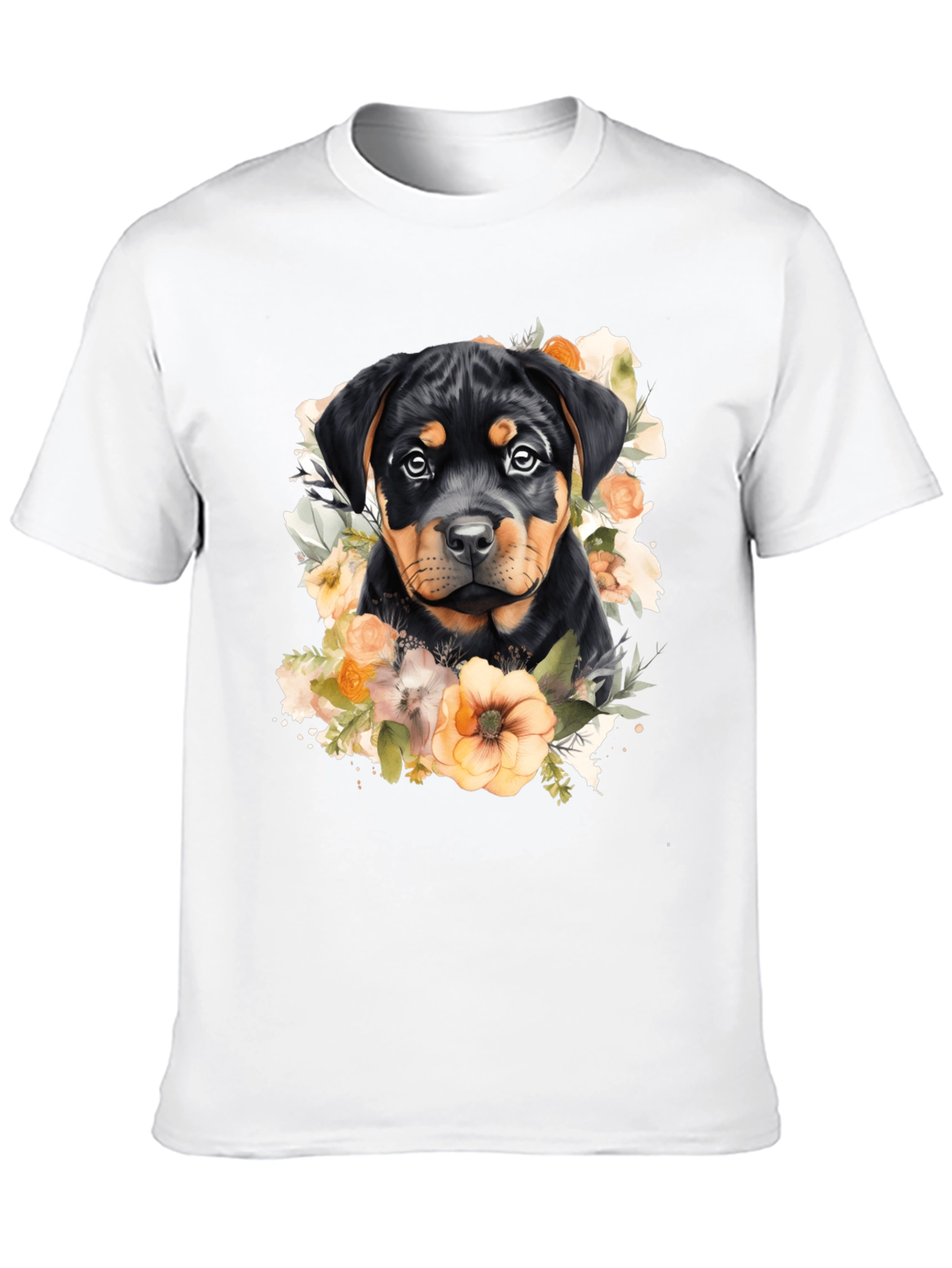 Rottweiler Puppy Floral Black T-Shirt