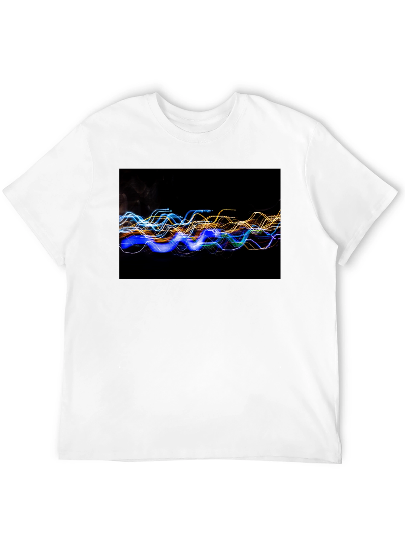 Abstract Light Wave Graphic Tee - Black Cotton T-Shirt